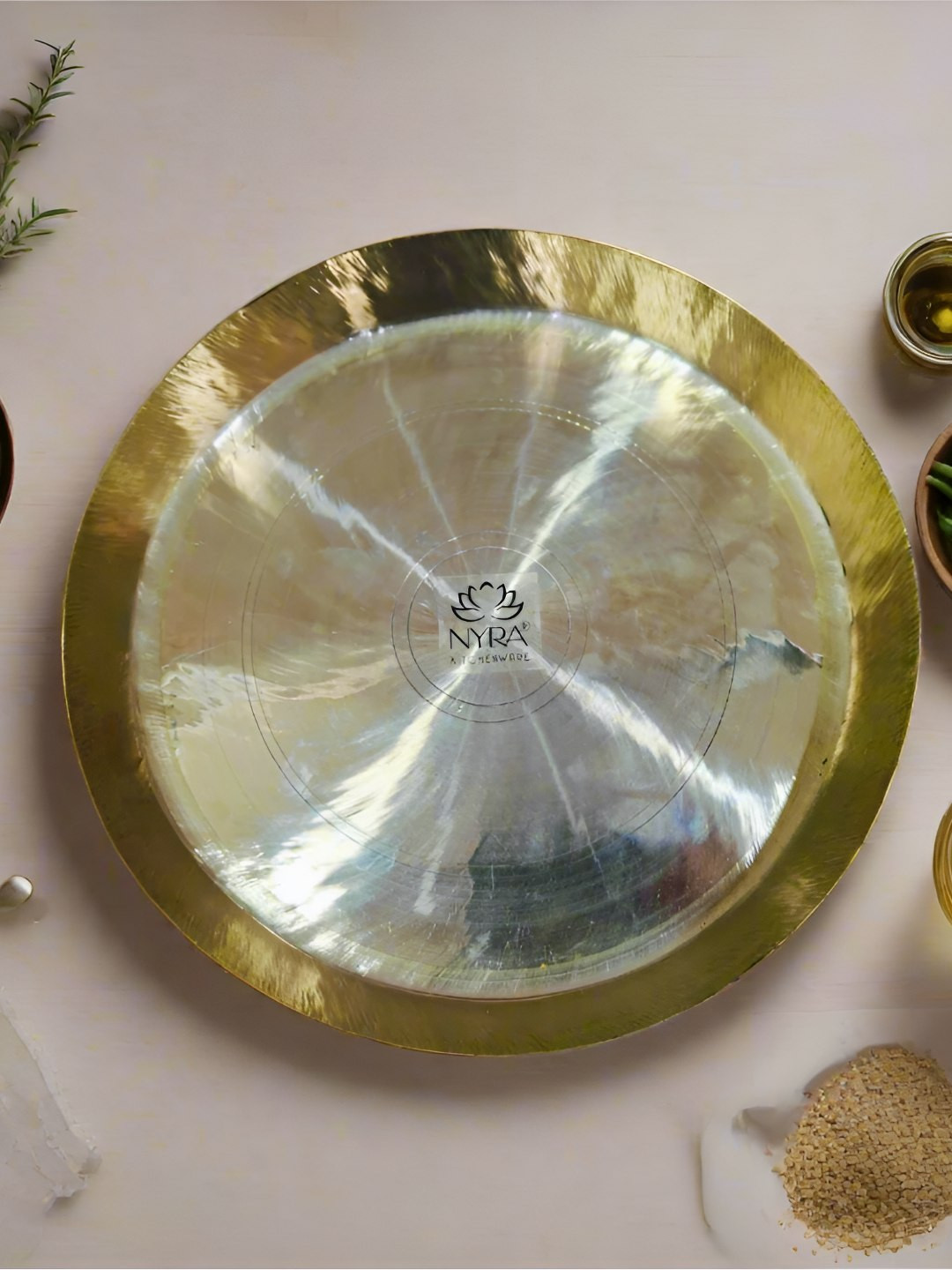 Nyra Kitchenware Silver-Toned 2025 1 Pieces Brass Dishwasher Safe Plates