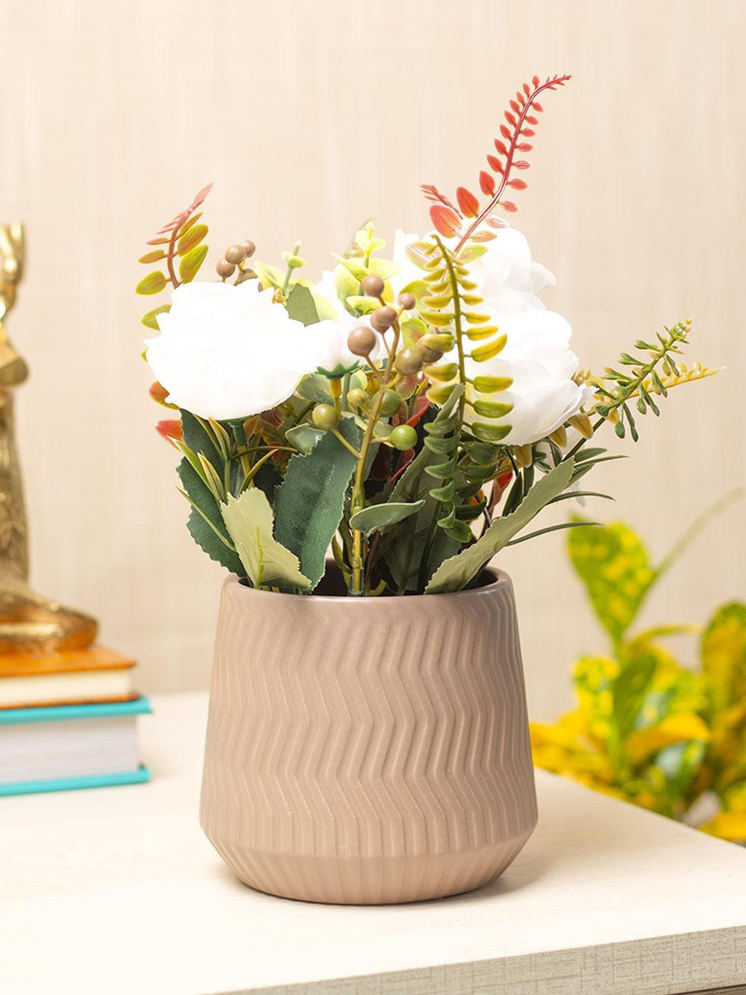 MARKET99 Brown 2 Pieces Rose Artificial Flower With Pot