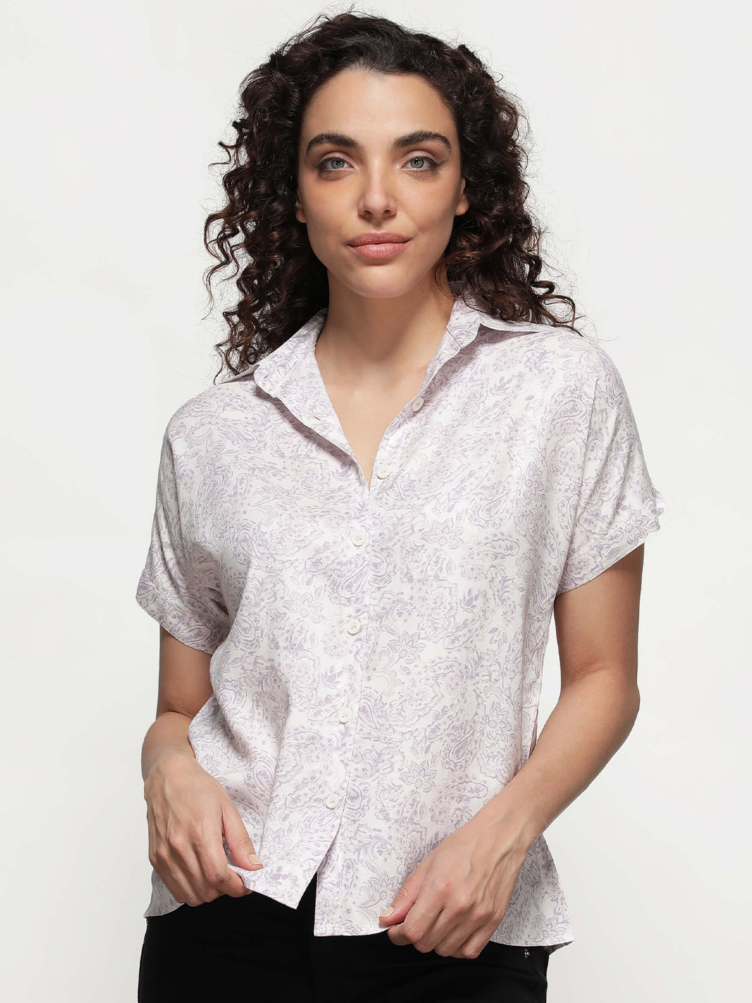 IDK Floral Print Roll-Up Sleeves Shirt Style Top