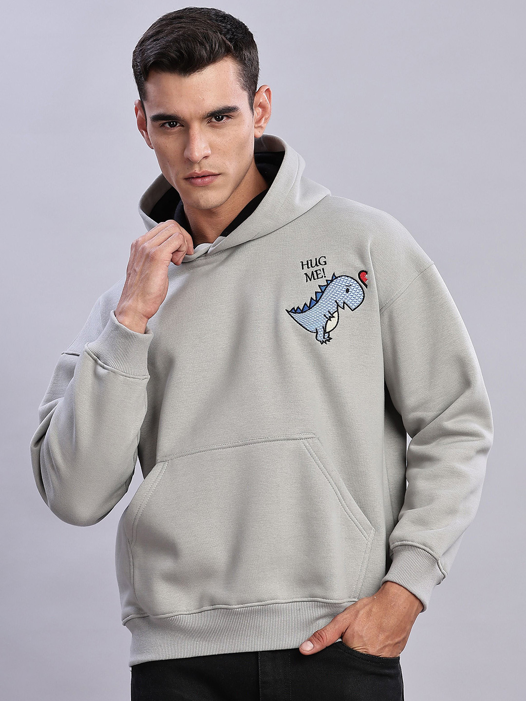 Aerio Men Oversized Embroidery Artwork Hoodie