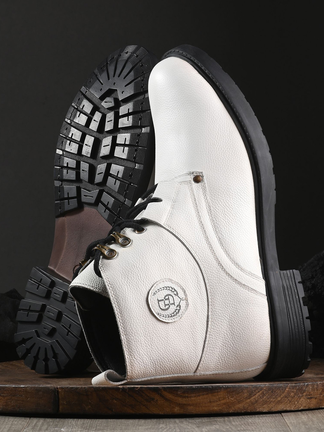 GALEX Men Leather Round Toe Block Heel Regular Boots