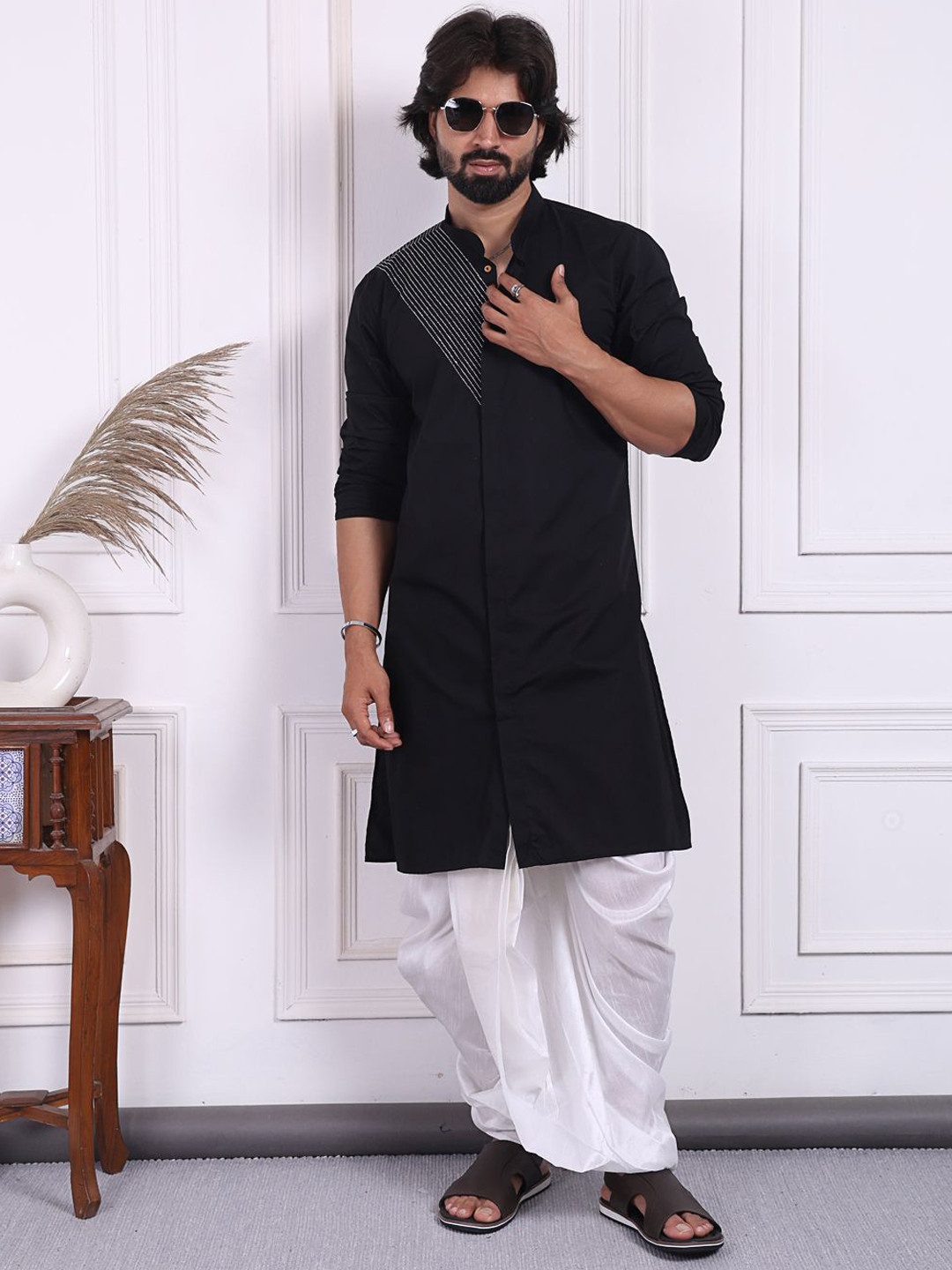 MIDAV Men Embroidered Cold-Shoulder Sleeves Thread Work Summer Sheers Kurta