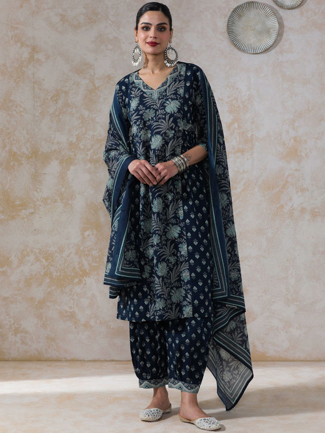 Moara Women Floral Printed Layered Pure Cotton Kurta with Palazzos & With Dupatta