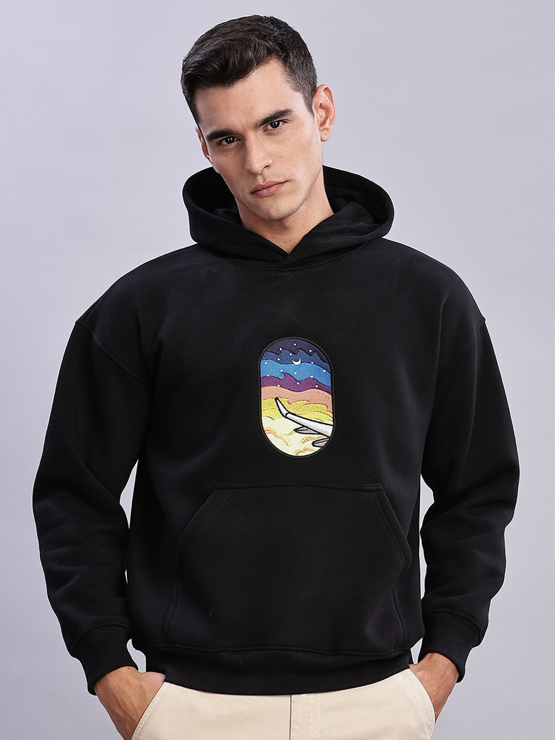 Aerio Men Oversized Embroidery Artwork Hoodie