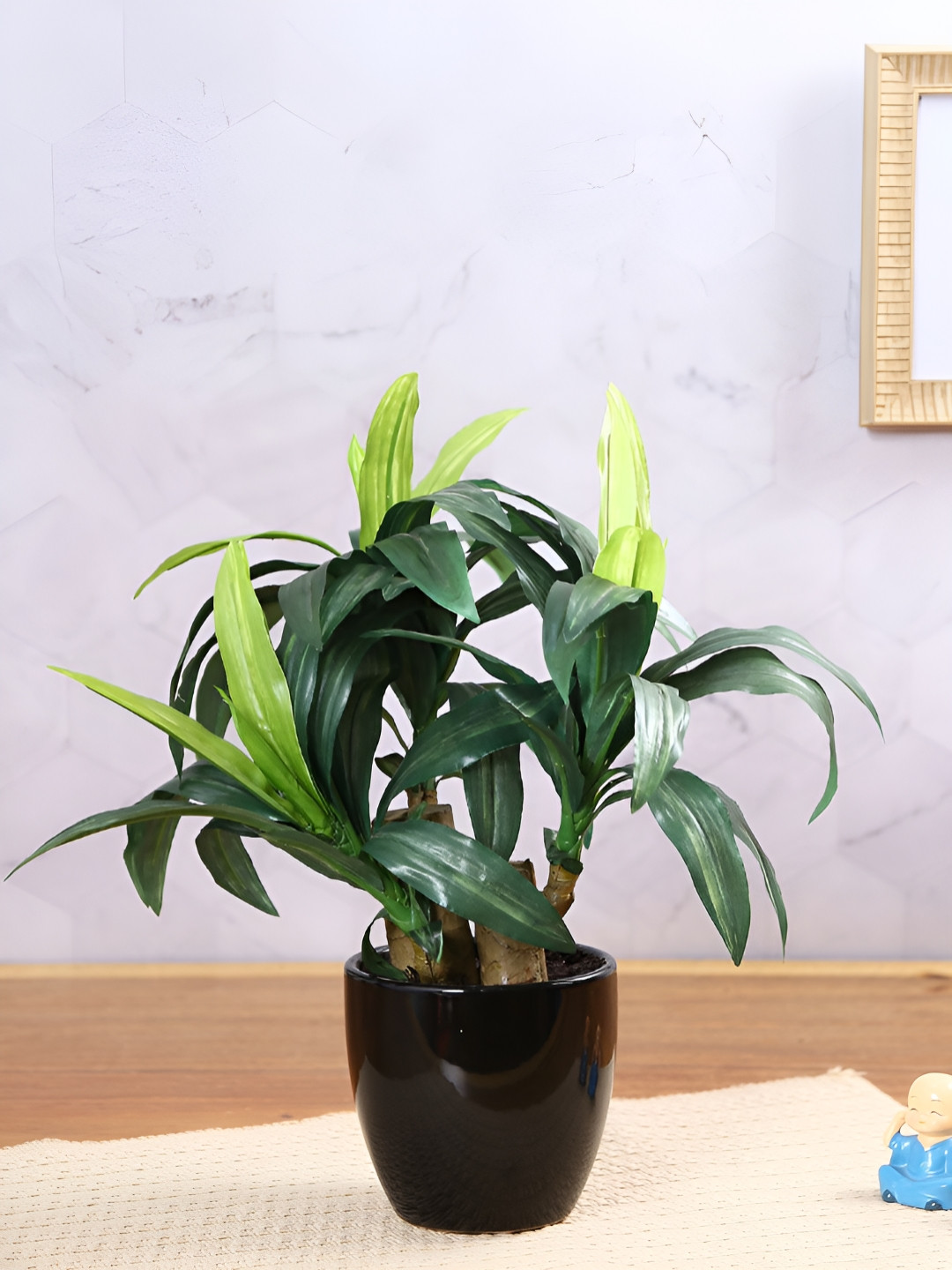 EarthCraft Green & Black Dracaena Artificial Plant With Ceramic Pot Inclusion