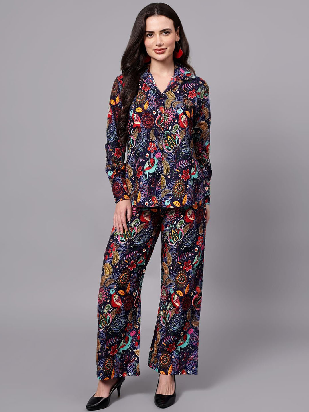 BEACH & HILL Floral Printed Pure Cotton Shirt & Trousers Co-Ord Set