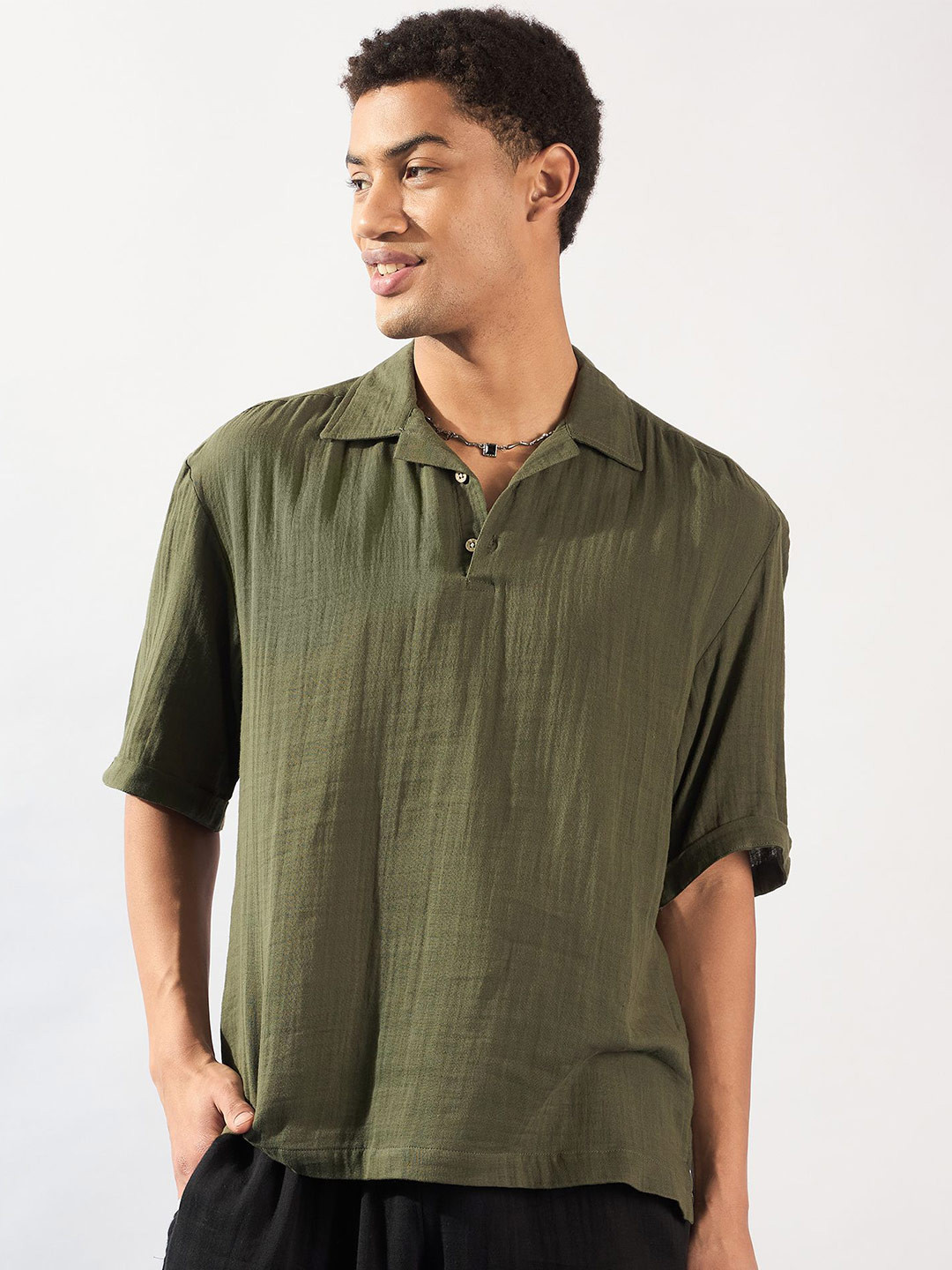 DENNISON Men Muslin Cotton Double Gauge Oversized Shirt