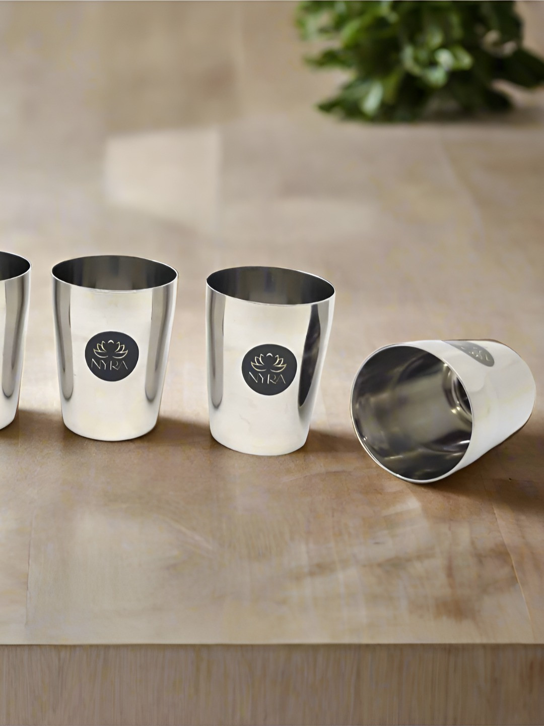 Nyra Kitchenware Silver-Toned & Black 4 Pieces Stainless Steel Water Glasses 180 ml