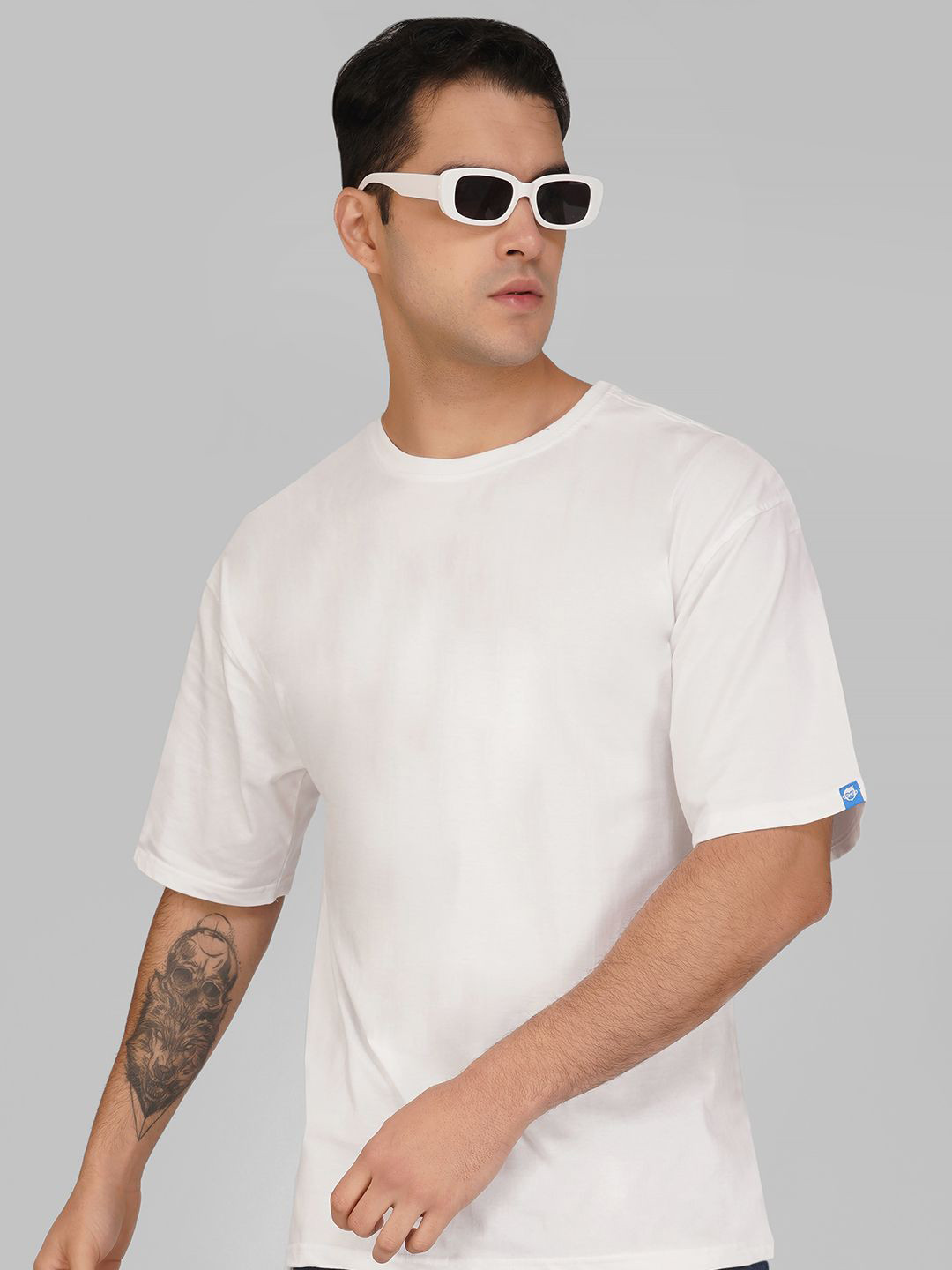Crazymonk Men Drop-Shoulder Sleeves Raw Edge T-shirt