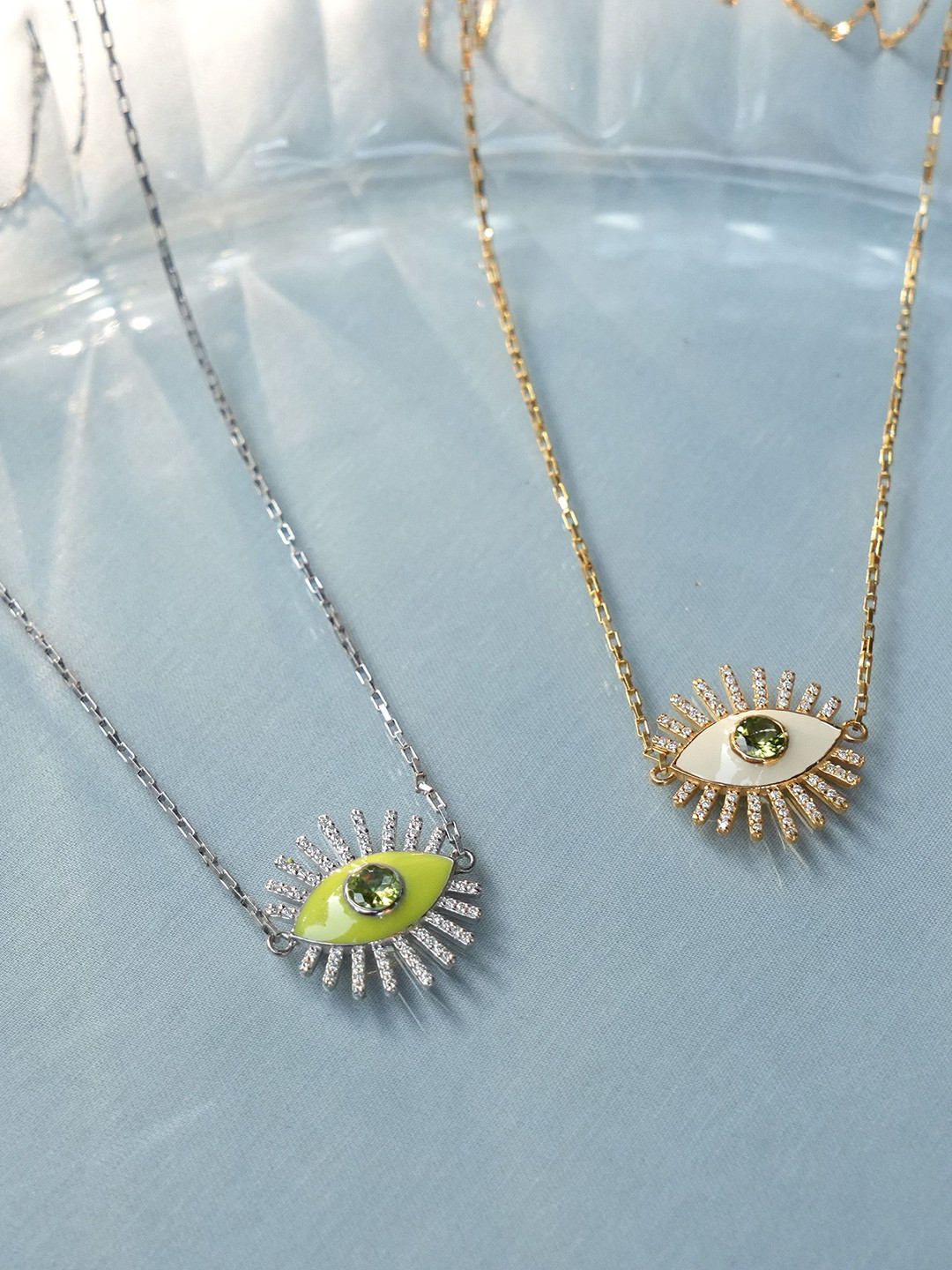 Ruuh Studios Set Of 2 Sterling Silver Gold-Plated Cubic Zirconia Studded Minimal Necklace