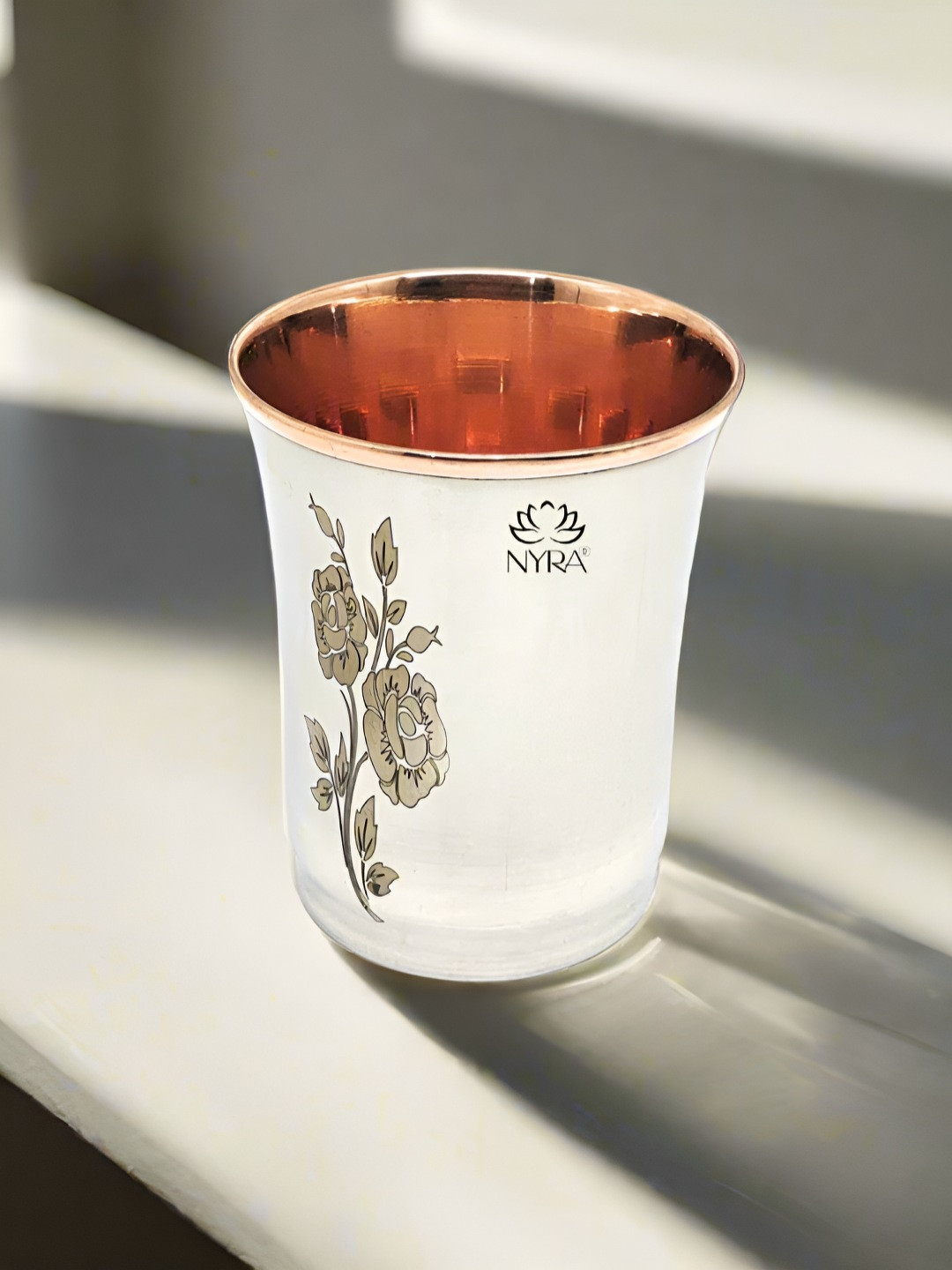 Nyra Kitchenware Silver-Toned Stainless Steel Inner Copper Coating Water Glass-300 ml