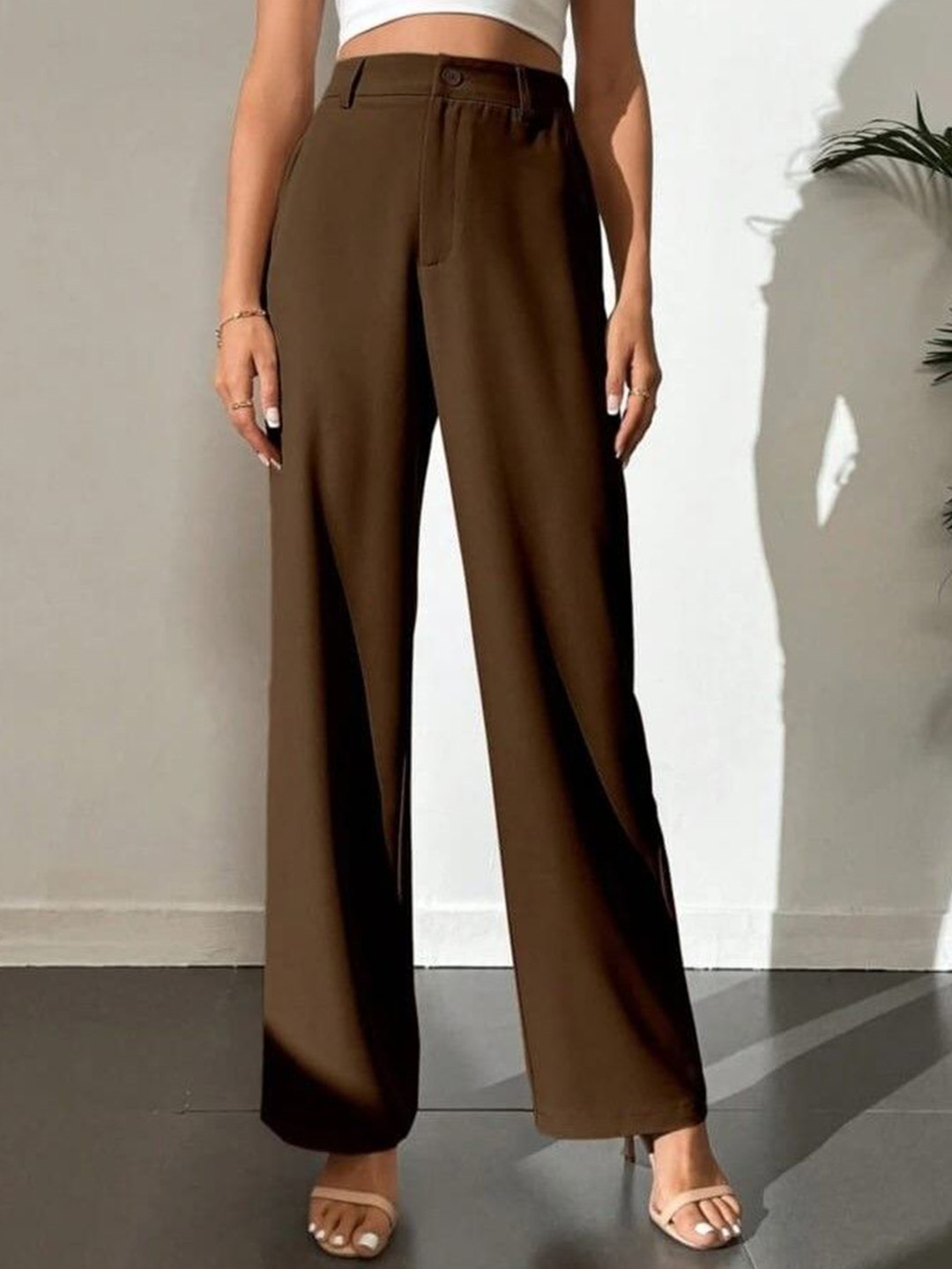 Next One Women Smart Straight Fit High-Rise Easy Wash Trousers