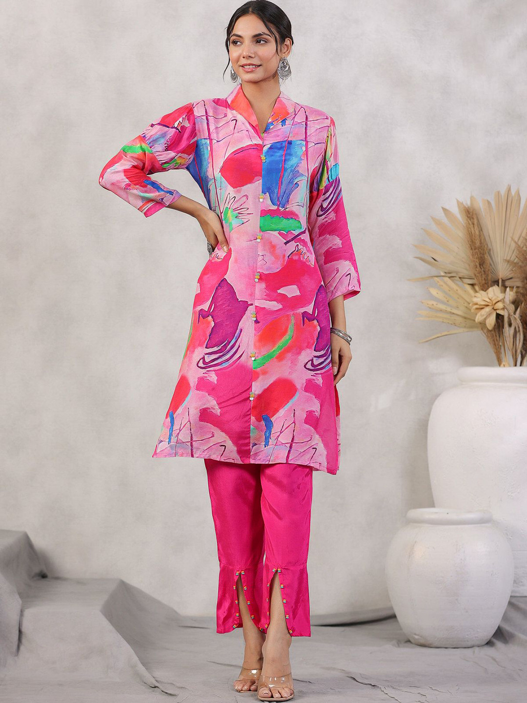 JISORA Women's Printed Russian Silk Co-ord