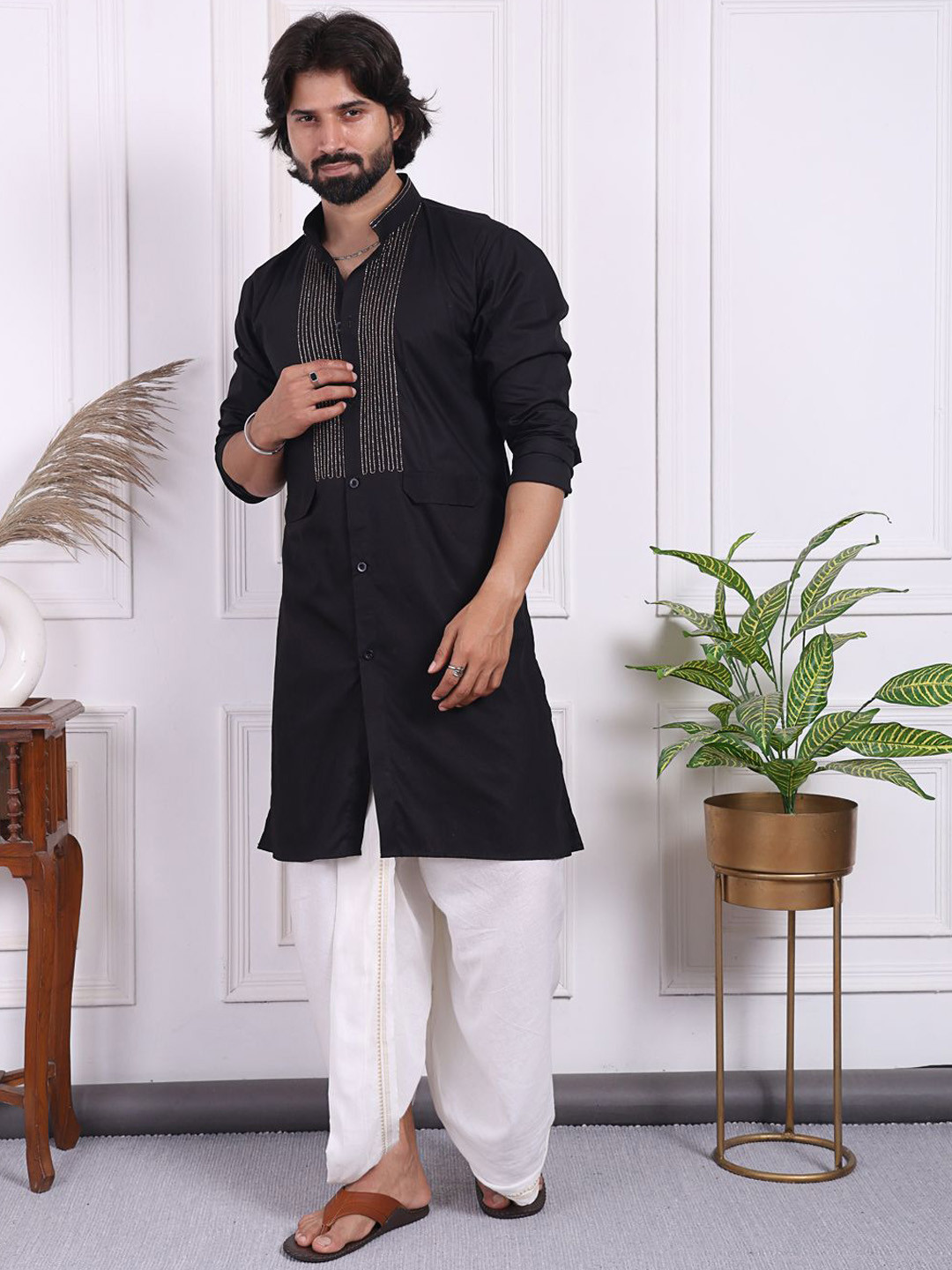MIDAV Men Embroidered Thread Work Summer Sheers Kurta