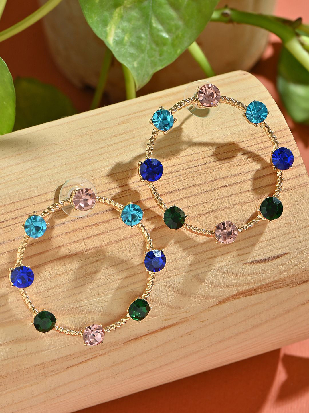 ToniQ Multi-coloured  Stone Studded Casual Circular Stud Earrings