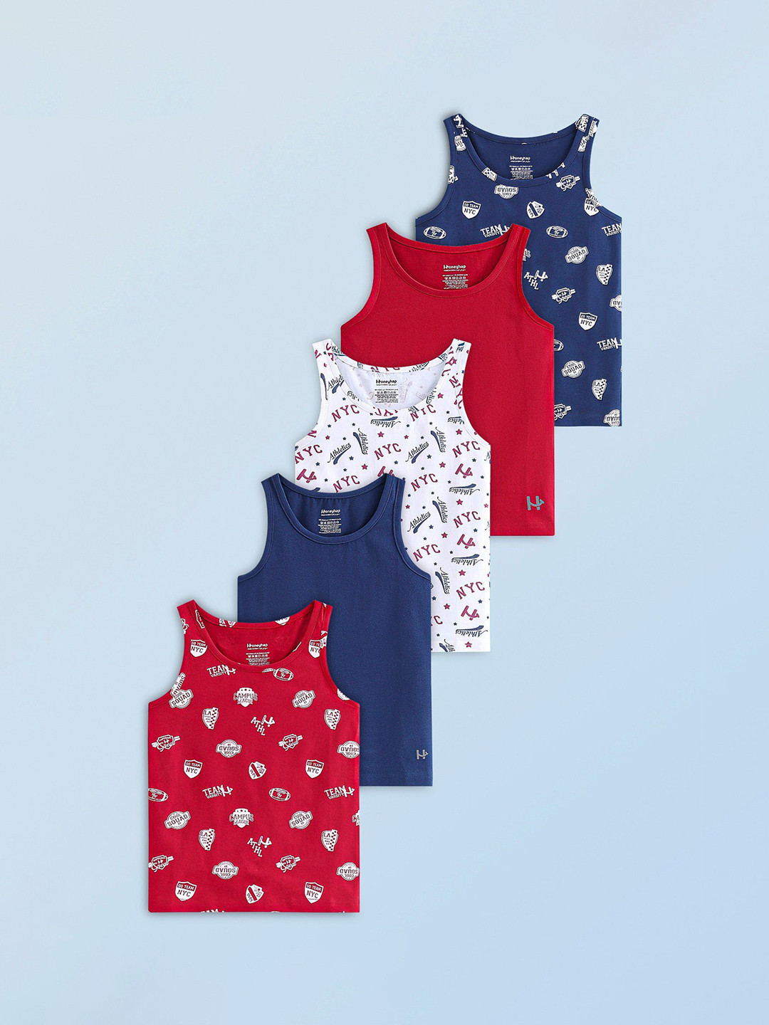 Honeyhap Boys Pack Of 5 Printed Sleeveless Innerwear Vests 18035897