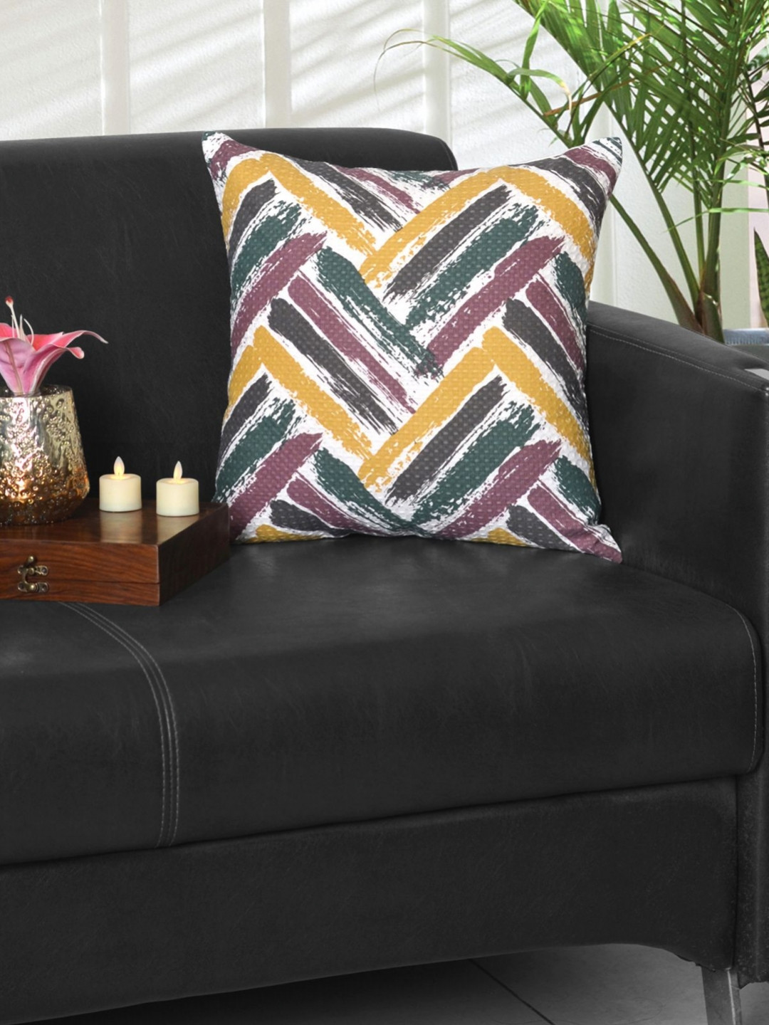 Ode & Cleo Green & Purple Abstract Square Cushion Covers