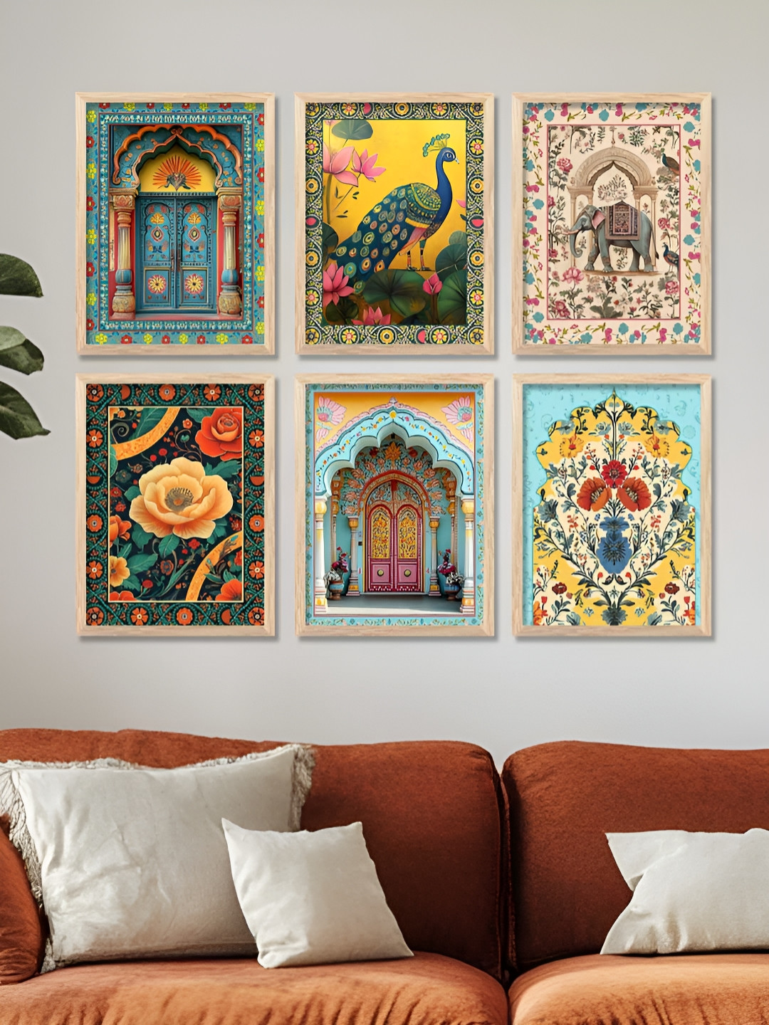 Kotart Traditional Wood Set of 6 Wall Rectangle Paintings Wall Art - 10x13In