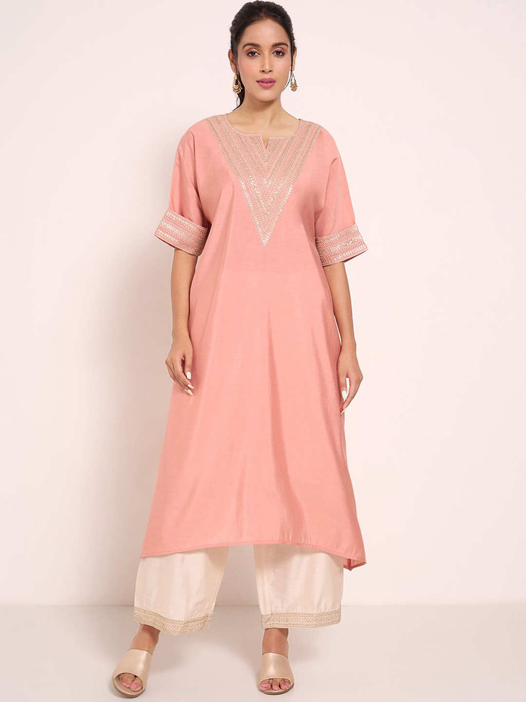 RANGMANCH BY PANTALOONS Women Flared Sleeves Thread Work Kurta
