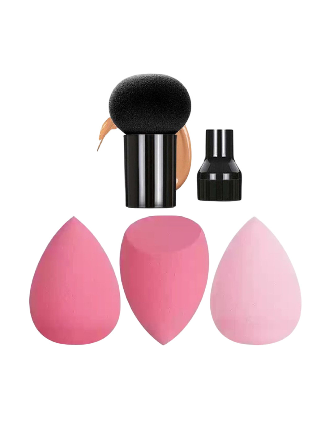 Beautiflame Set Of 4 Soft Egg Shaped Puff Sponge With Mushroom Puff