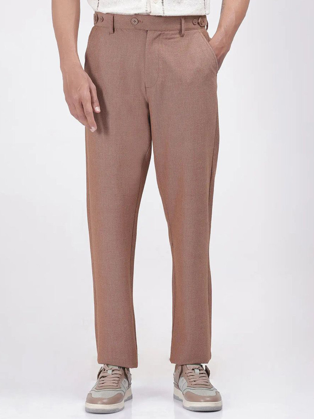 RARE RABBIT Men Rust Baggy Fit Plain Trouser