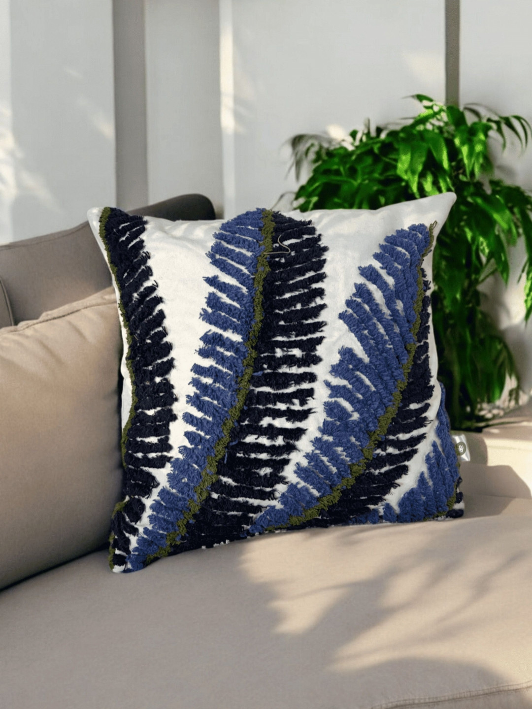 LUSHLYF Noir Luxe Tufted Embroidered Cotton 2 Pcs Square Cushion Covers - 17.7 x 17.7 In