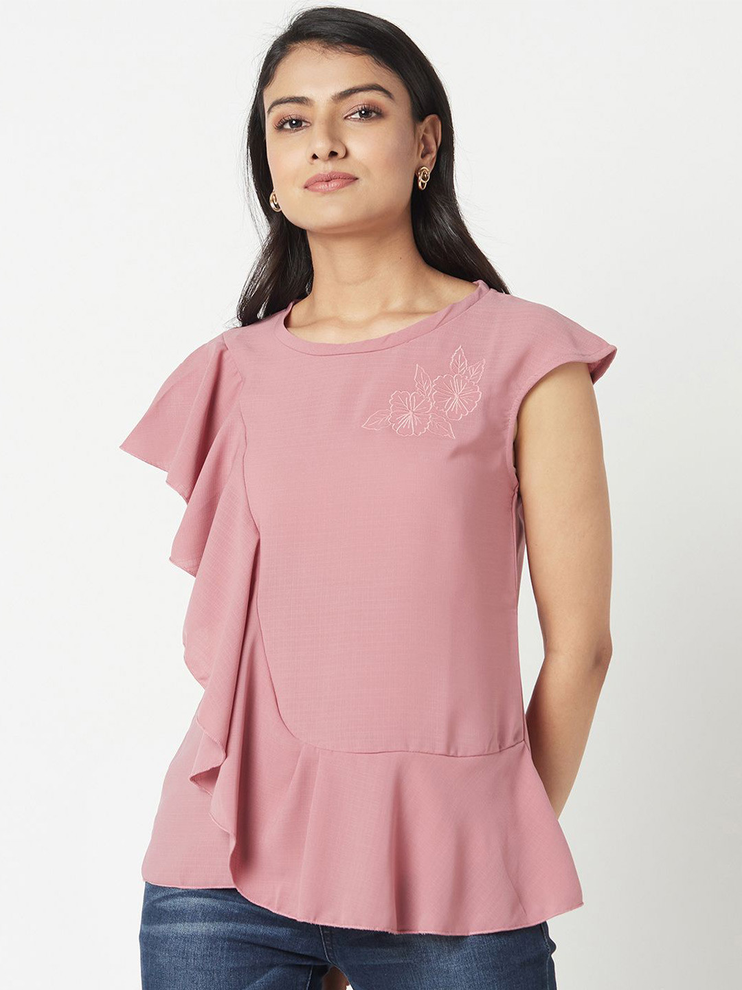 Miss Grace Floral Embroidered Ruffles Top
