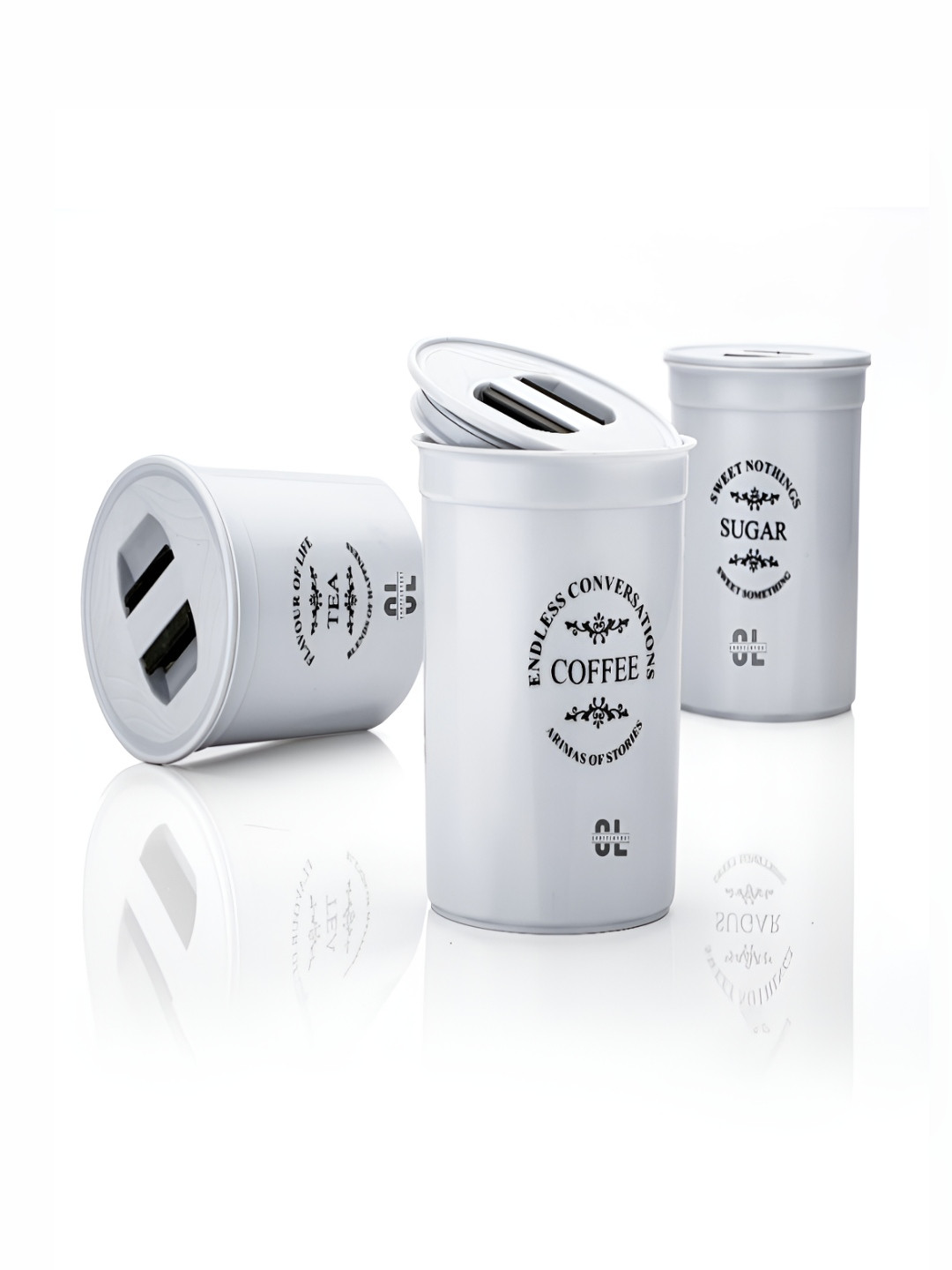 Craftlayout Grey Typography Plastic Air Tight 3 Piece Screw Top Canister-900ml