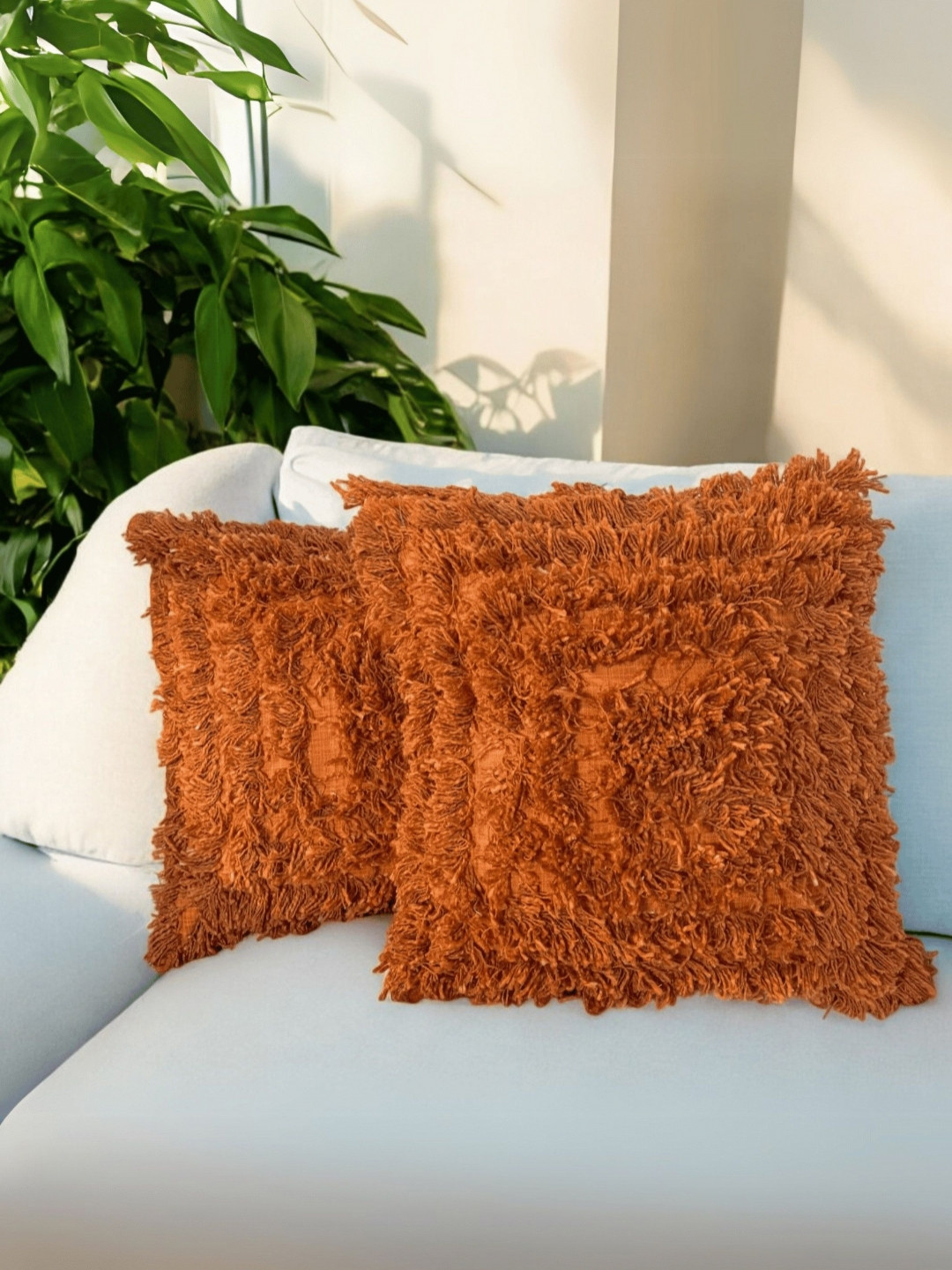 LUSHLYF Terracotta Bliss Cotton Lightweight 2 Pcs Textured Cushion Covers - 17.7x17.7In