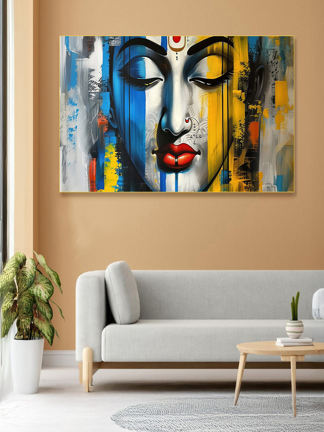 nestroots Grey & Blue Lord Durgamata Religious Printed Canvas Wall Painting