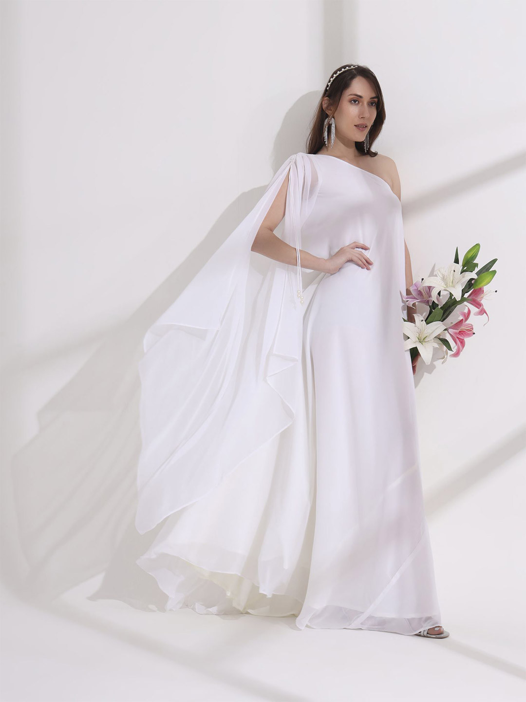 Salvia Sky Slit Sleeve Georgette Maxi Dress