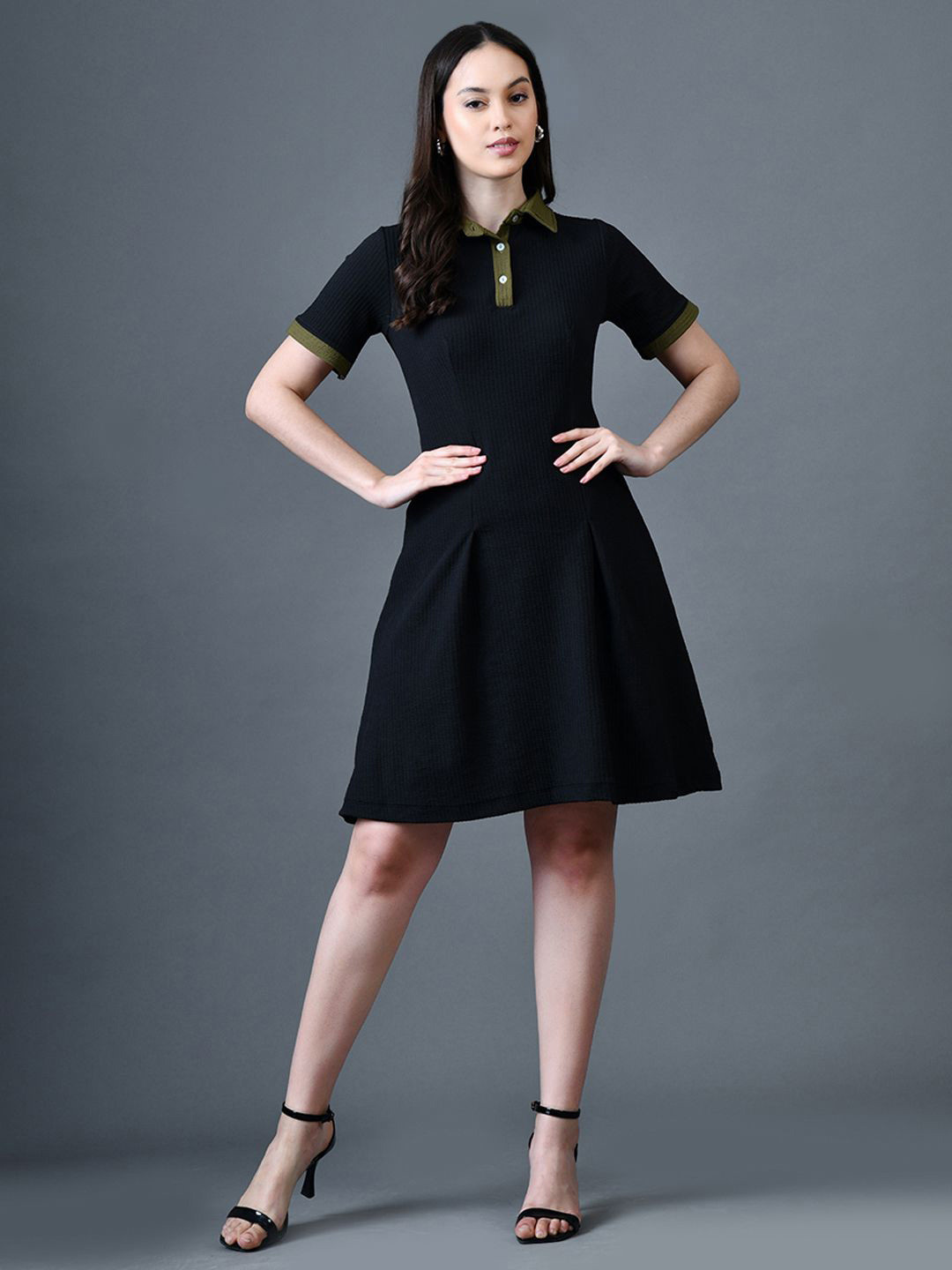 The Roadster Lifestyle Co A-Line Shirt Collar Short Sleeves Above Knee Length Dresses
