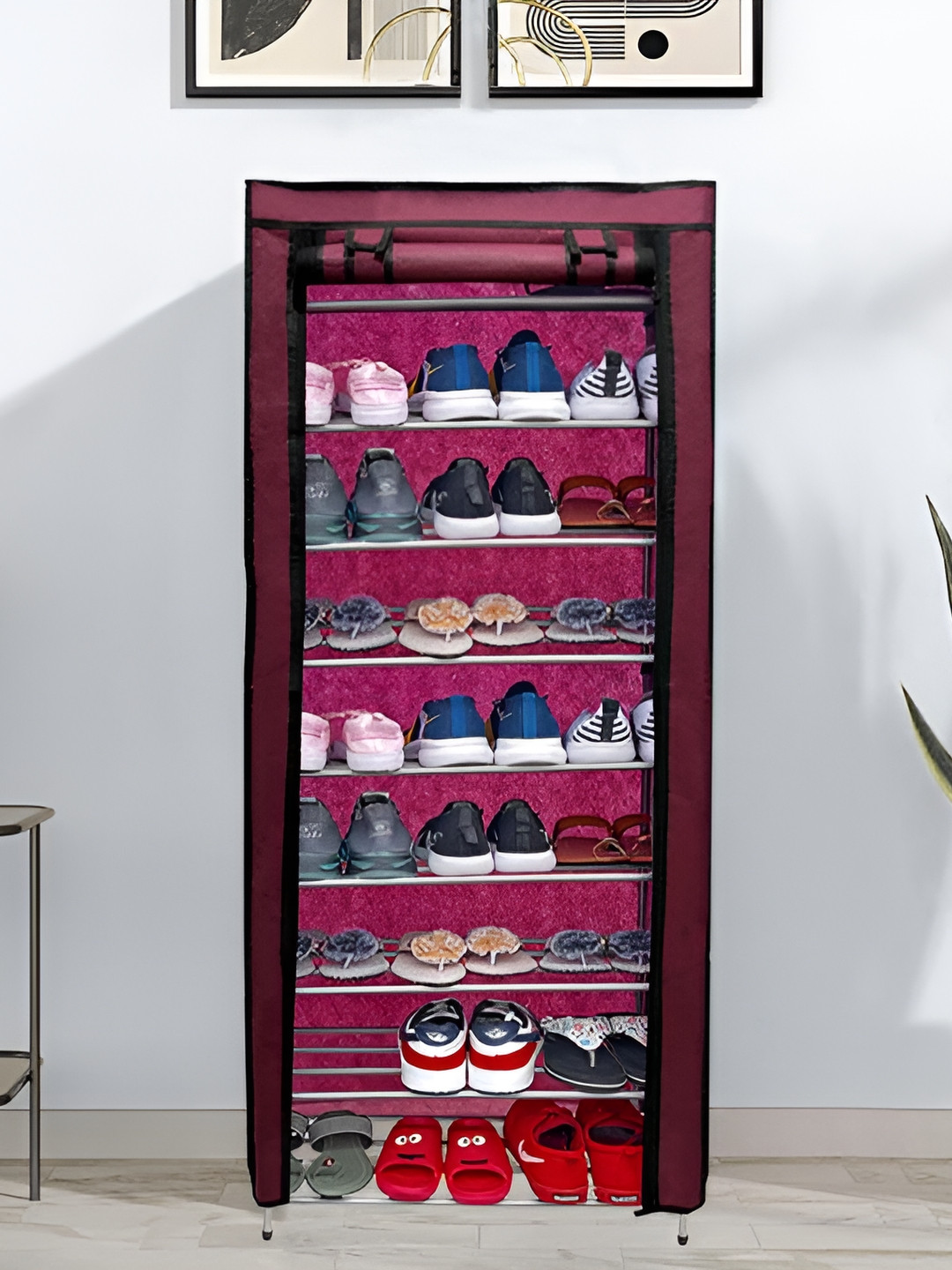 Rmerchants Maroon 9 Tiers CollapsibleWardrobe