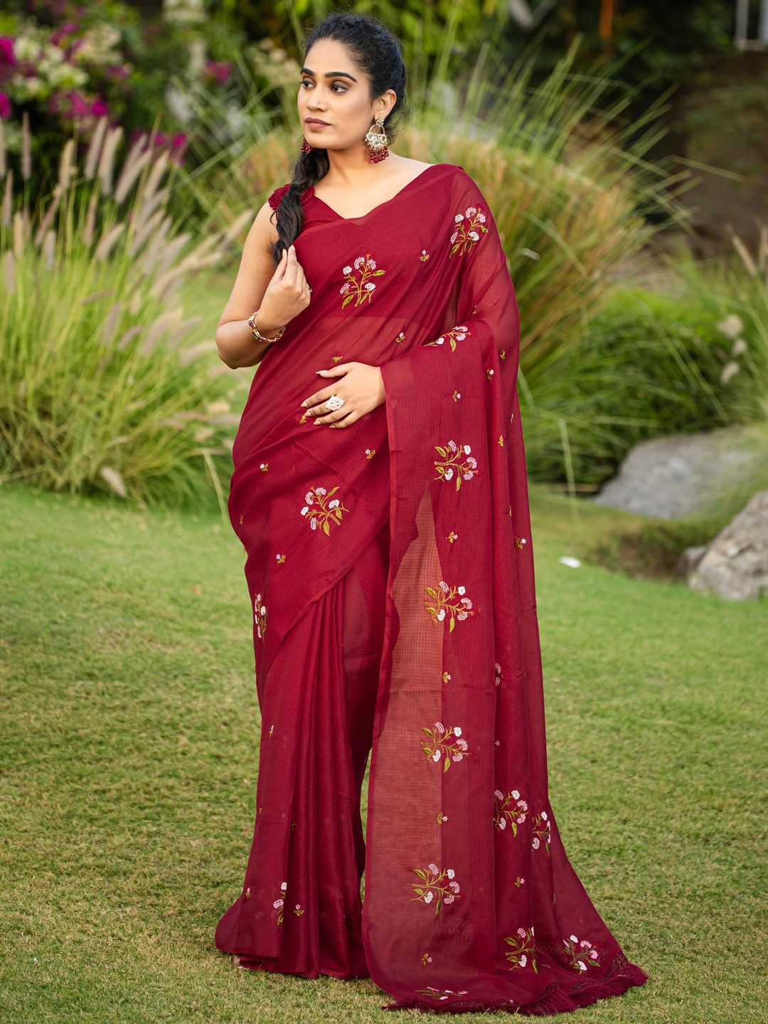 KALINI Floral Embroidered Pure Cotton Saree