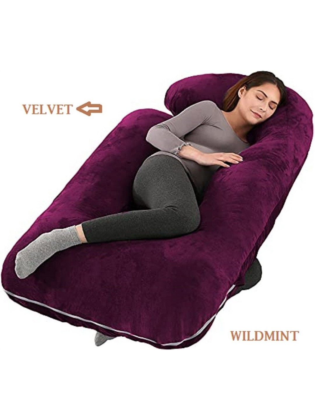WILD MINT Purple Solid Faux Velvet Medium Fibre Sleep Pillow-83 x 143 cm