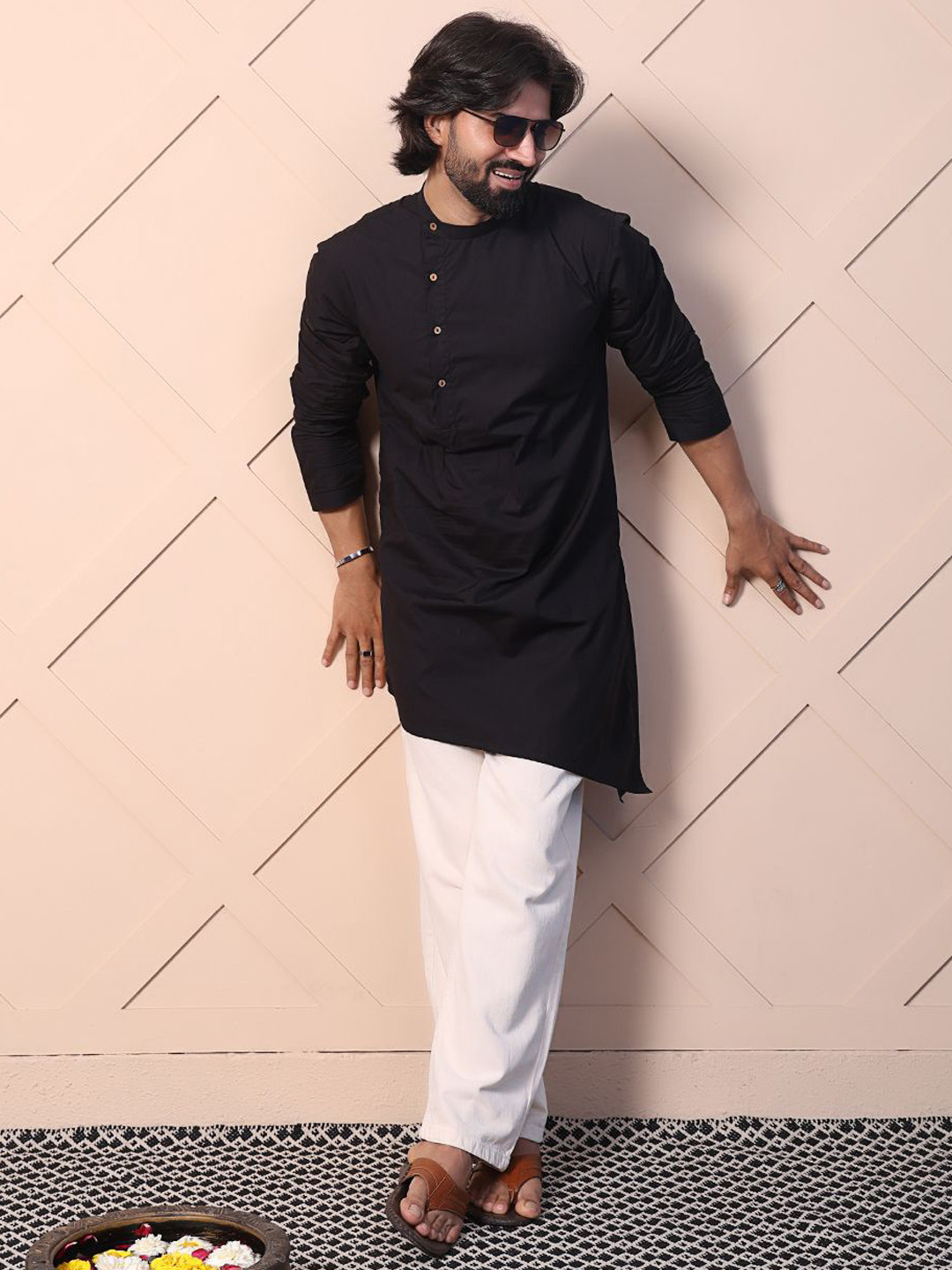 MIDAV Men Flared Sleeves Asymmetric Pathani Kurta