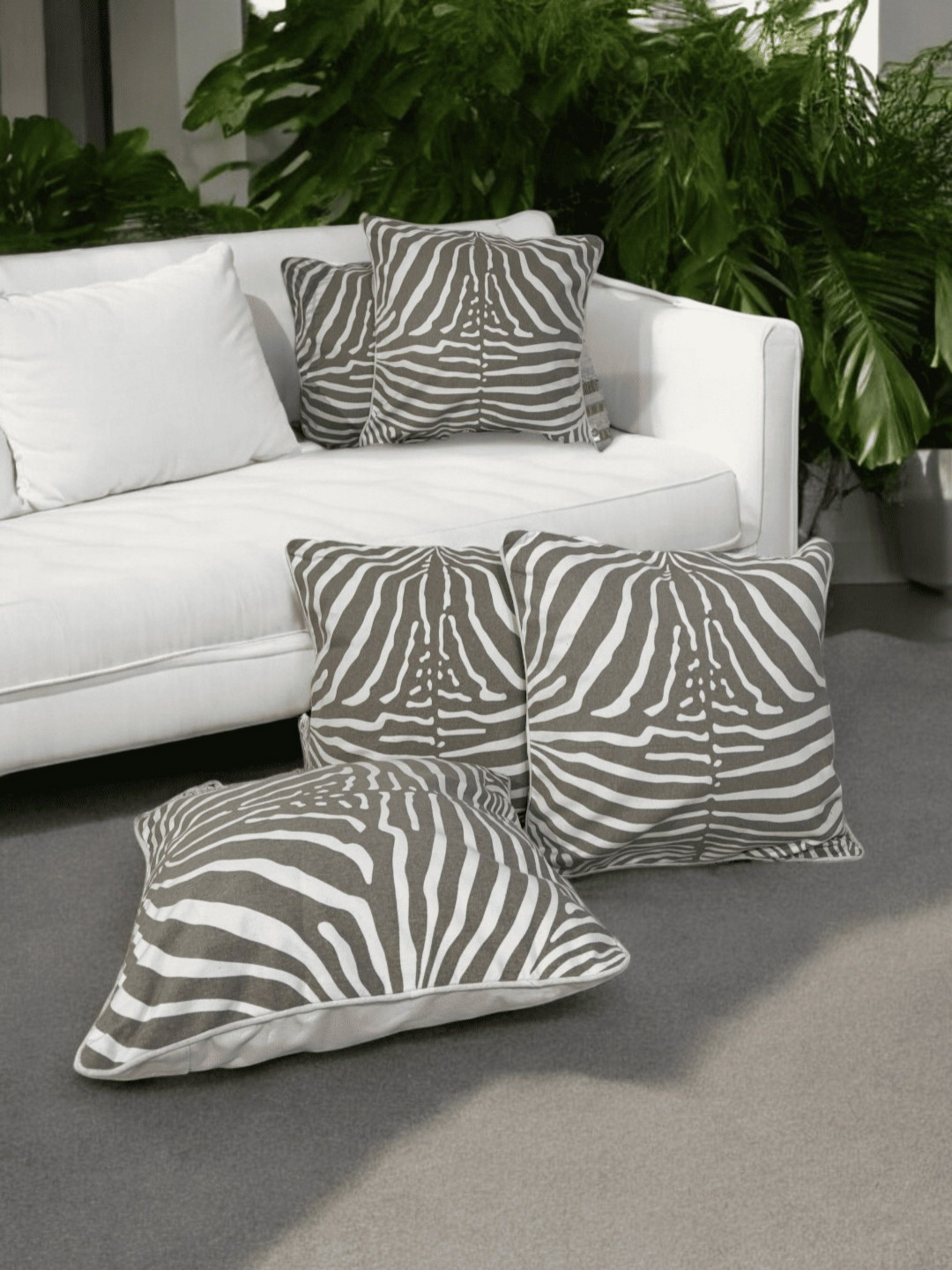 LUSHLYF Stripe Black Abstract Cotton Washable 5 Piece Square Cushion Covers -18x18In
