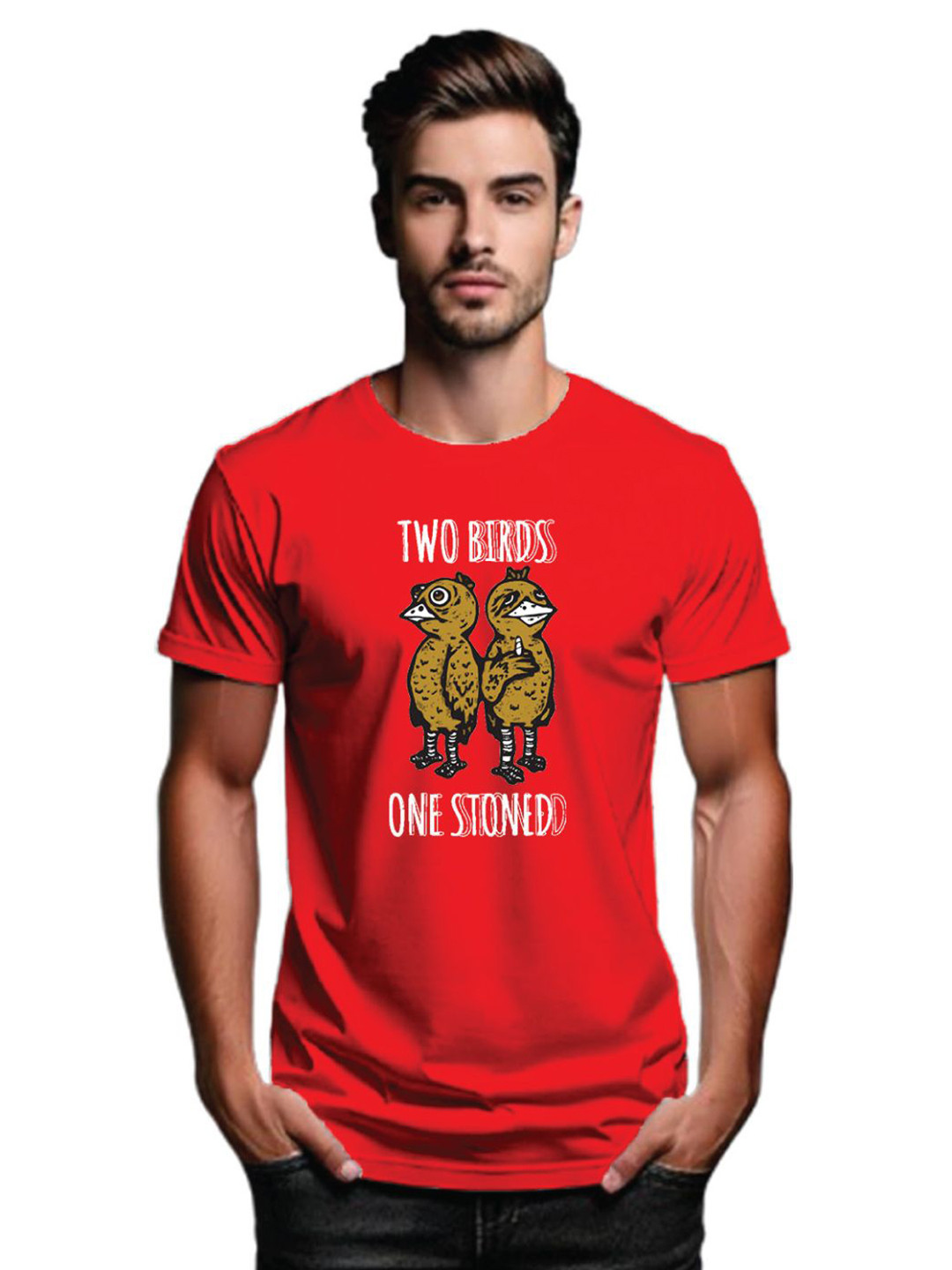 Tantra Two Birds Graphic Printed Round Neck Short Sleeves Cotton T-shirt