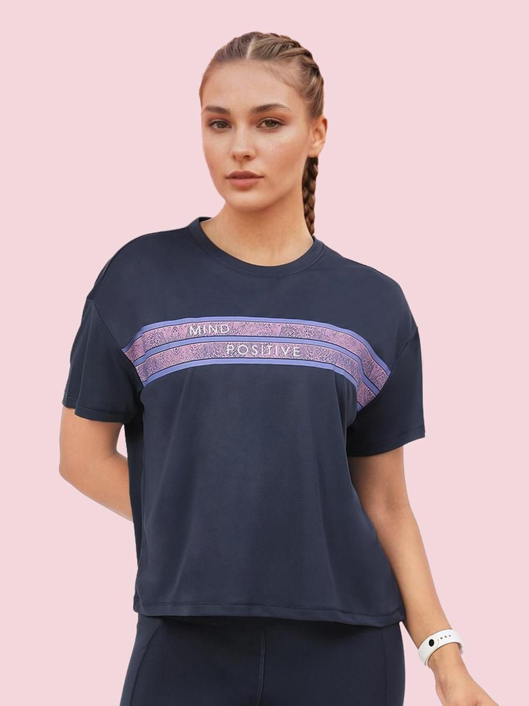 Enamor Women Printed Extended Sleeves Antimicrobial Pockets T-shirt