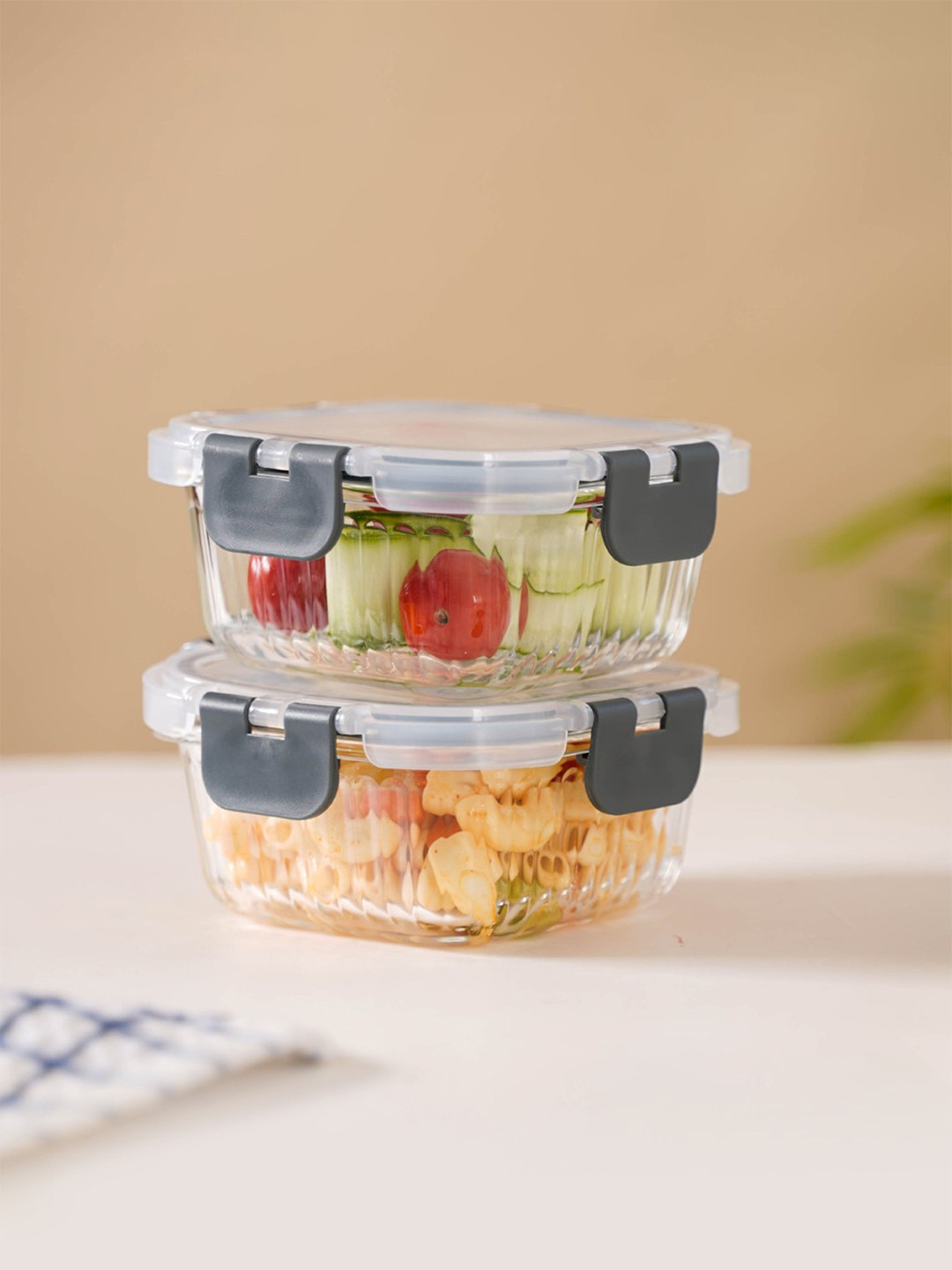 Nestasia 2 Pcs Airtight Glass Food Storage Container Fluted 300ml