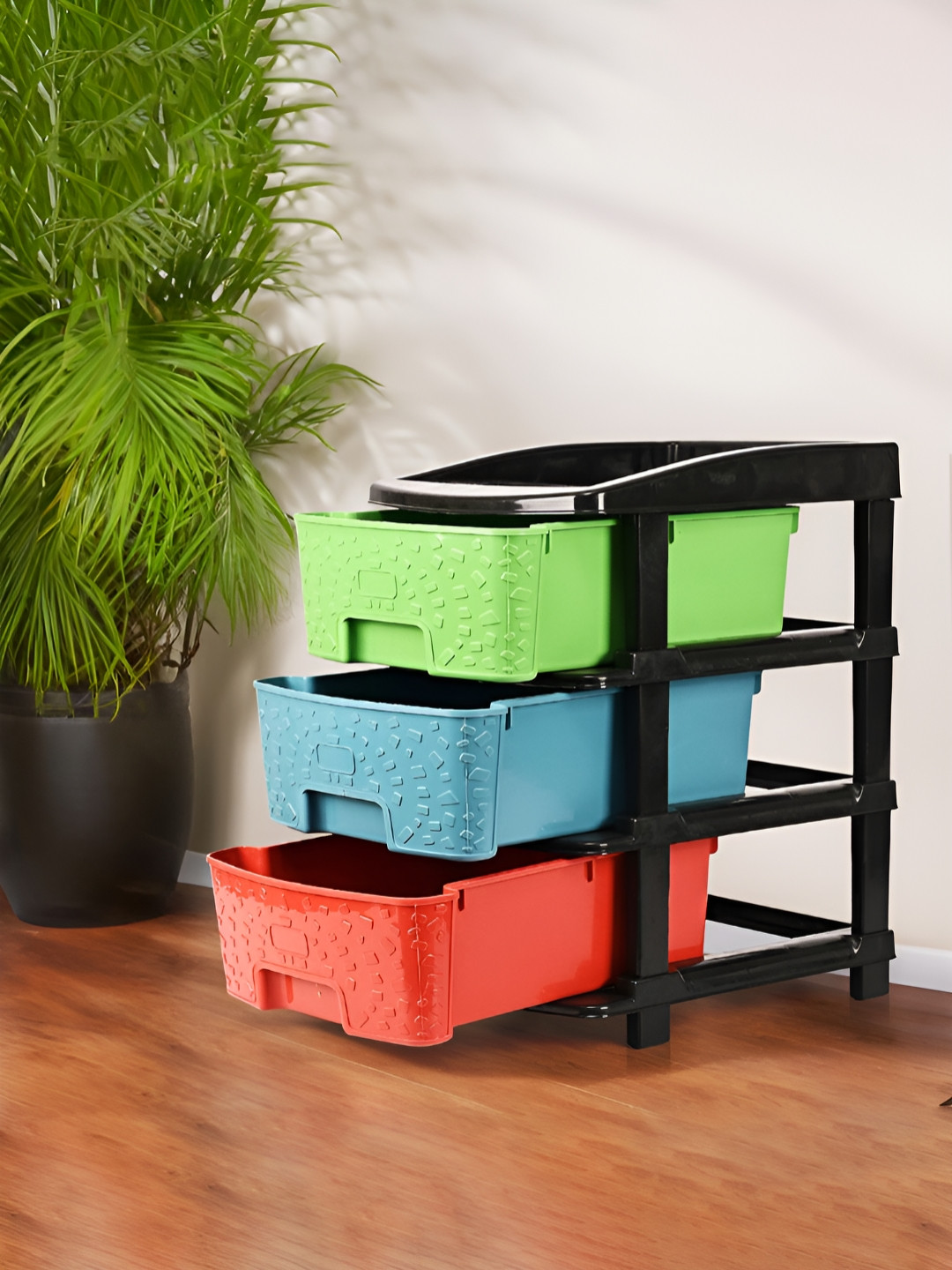 Aura Green 3-Tier Multipurpose Plastic Cabinet Drawers Storage Organiser Storage Rack