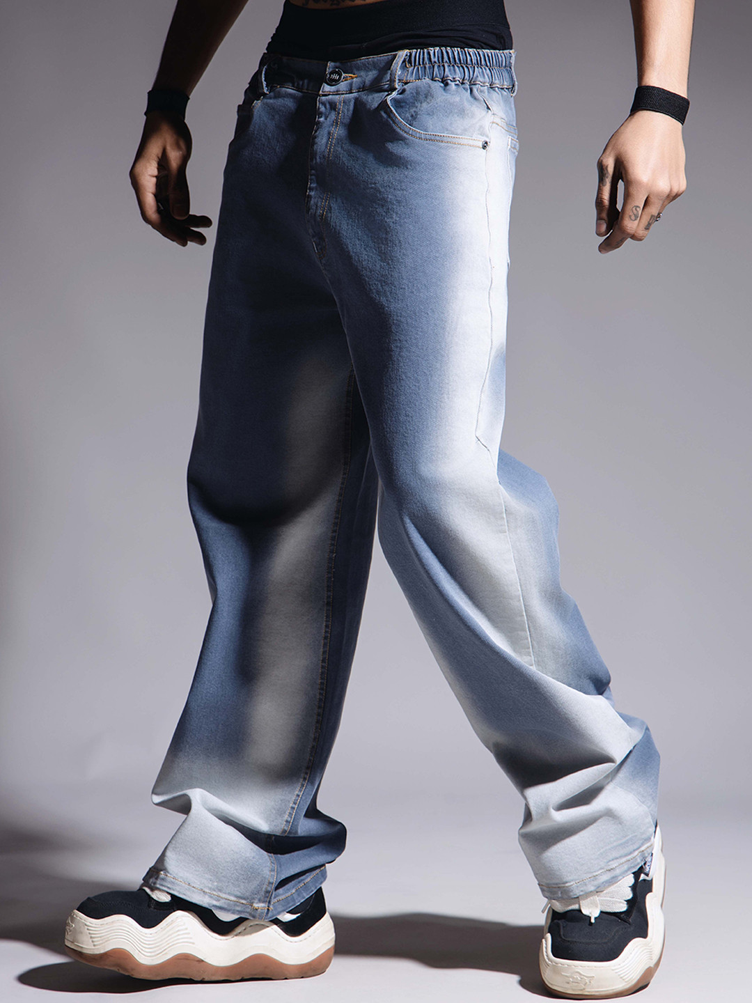 HOP HEAD Unisex Comfort Straight Fit Low Distress Heavy Fade Jeans