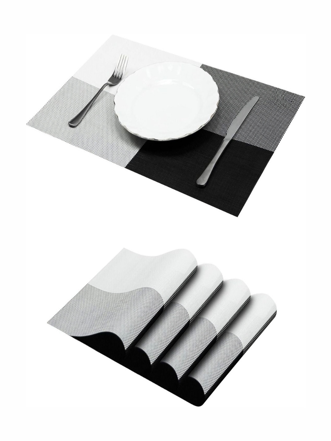 YELONA Black & Grey 4 Pieces PVC Heat & Stain Resistant Washable Table Placemats