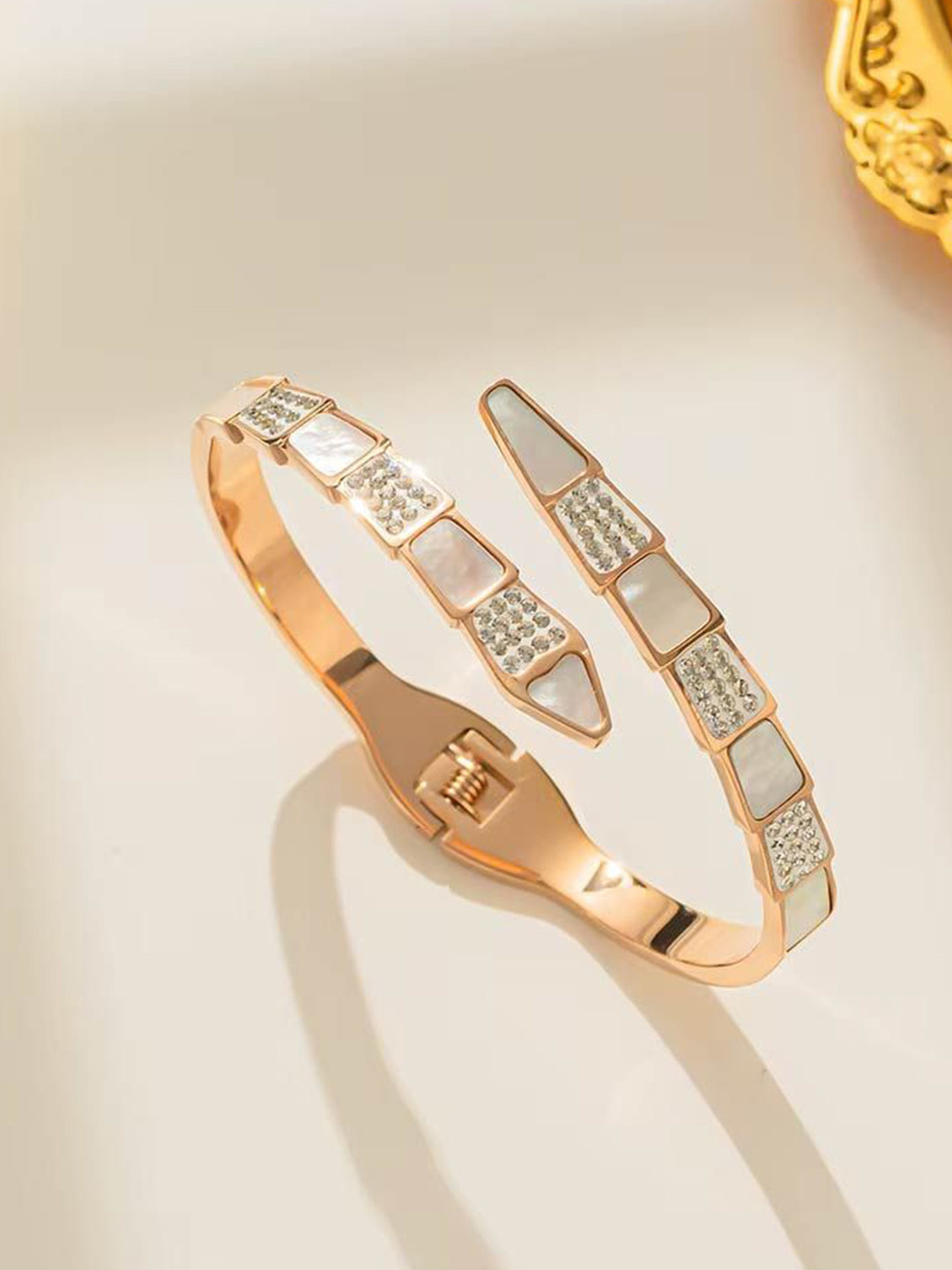 DKane Designs Women American Diamond Rose Gold-Plated Cuff Bracelet