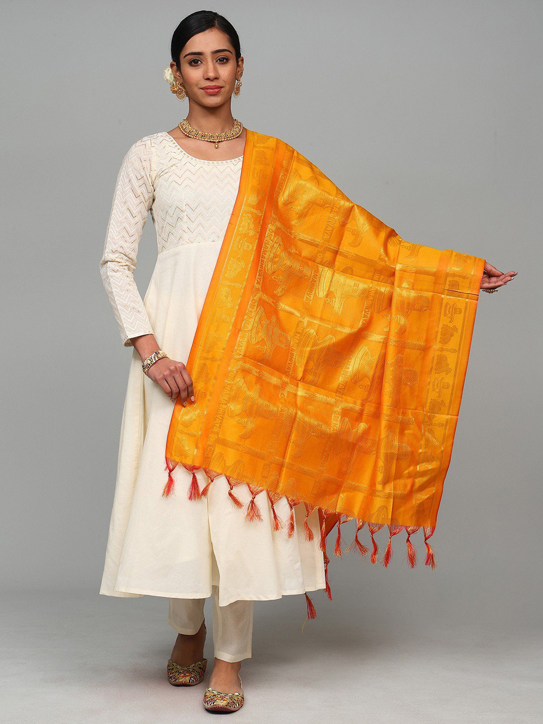 Exotic India Brocaded Shiv Ling Art Silk Prayer Shawl with Woven Om Namah Shivay Mantra