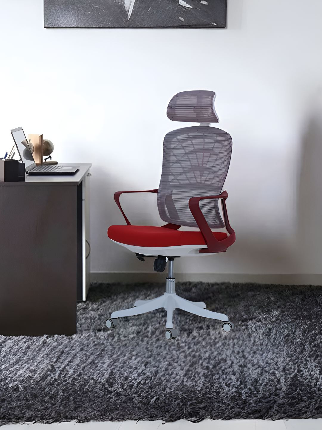Royaloak Grey & Maroon Rome Italian Mesh Office Chair
