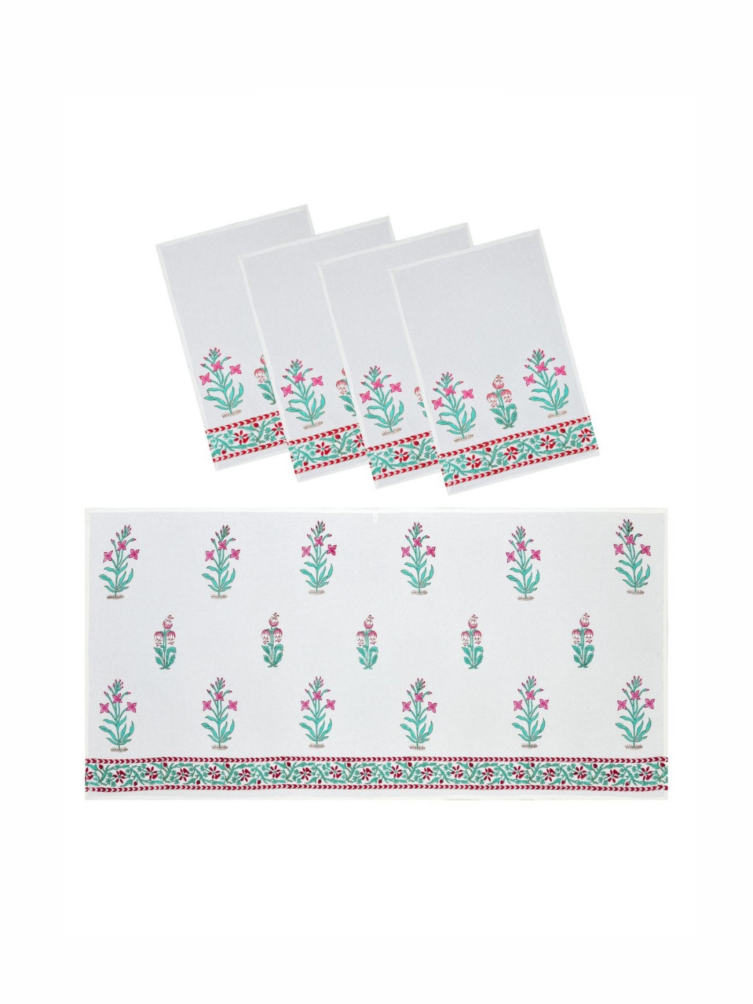 BLOCKS OF INDIA Green & White 5 Piece Printed Cotton 210 GSM Towel Set
