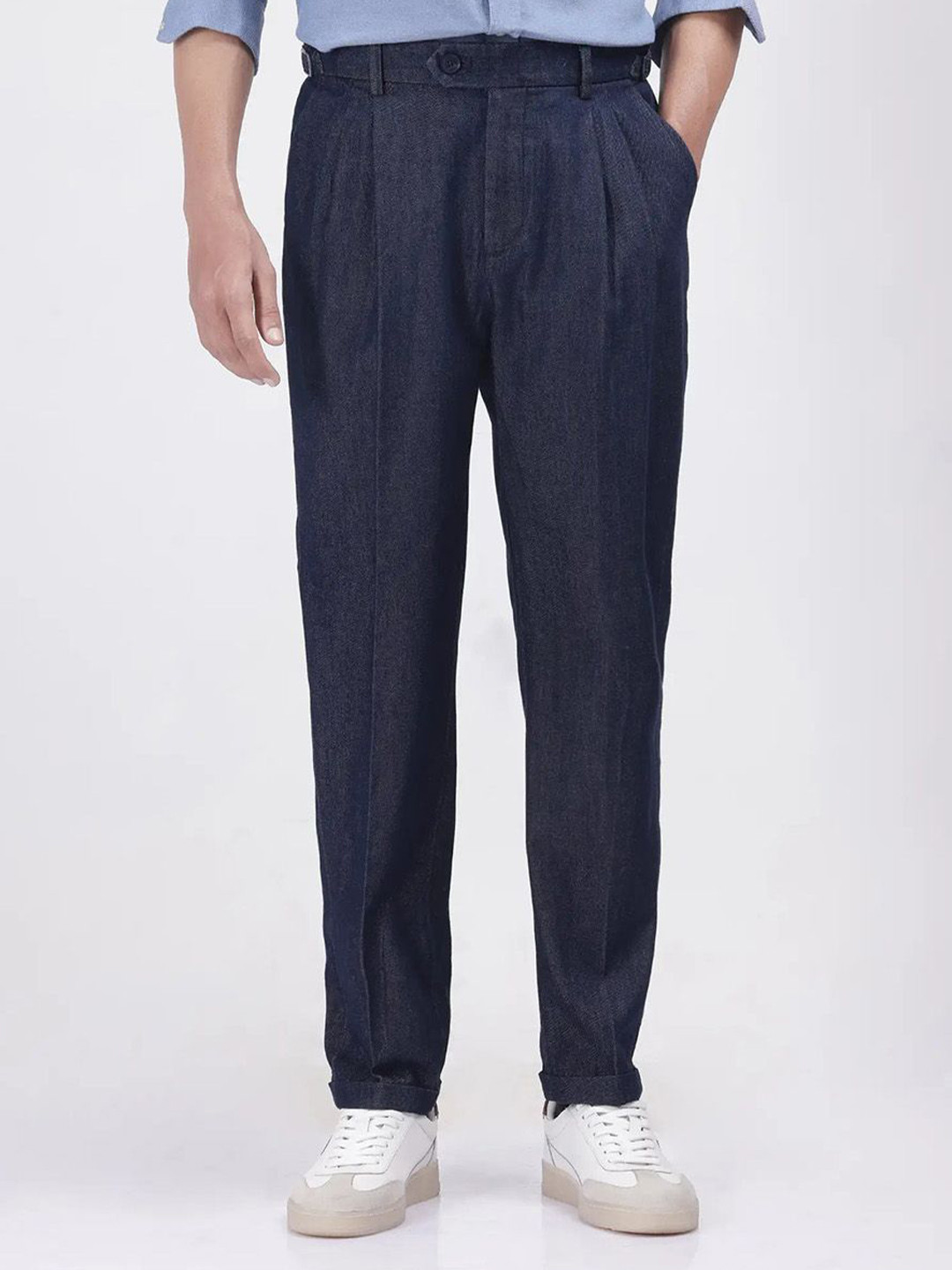 RARE RABBIT Men Blue Baggy Fit Plain Trouser