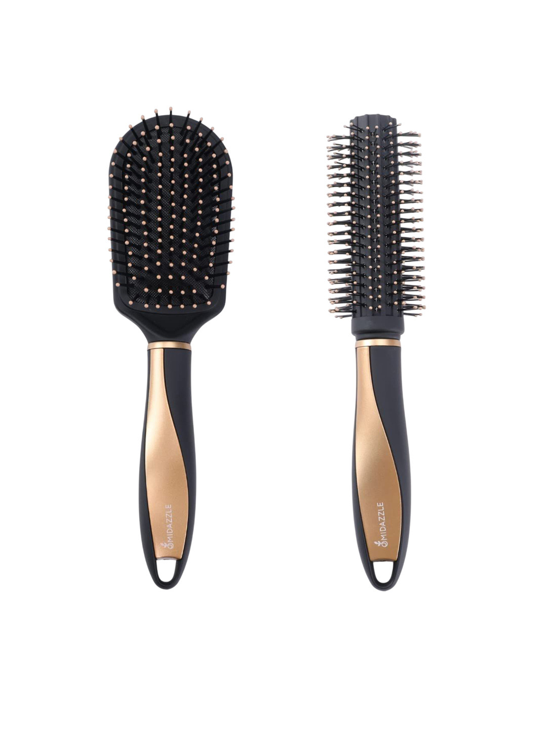 Omidazzle Set Of 2 Premium Cushioned & Round Hair Brush - Black - HB1-8