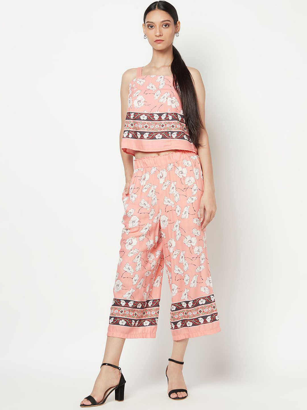 Miss Grace Printed Shoulder Straps Top With Trousers Co-Ords